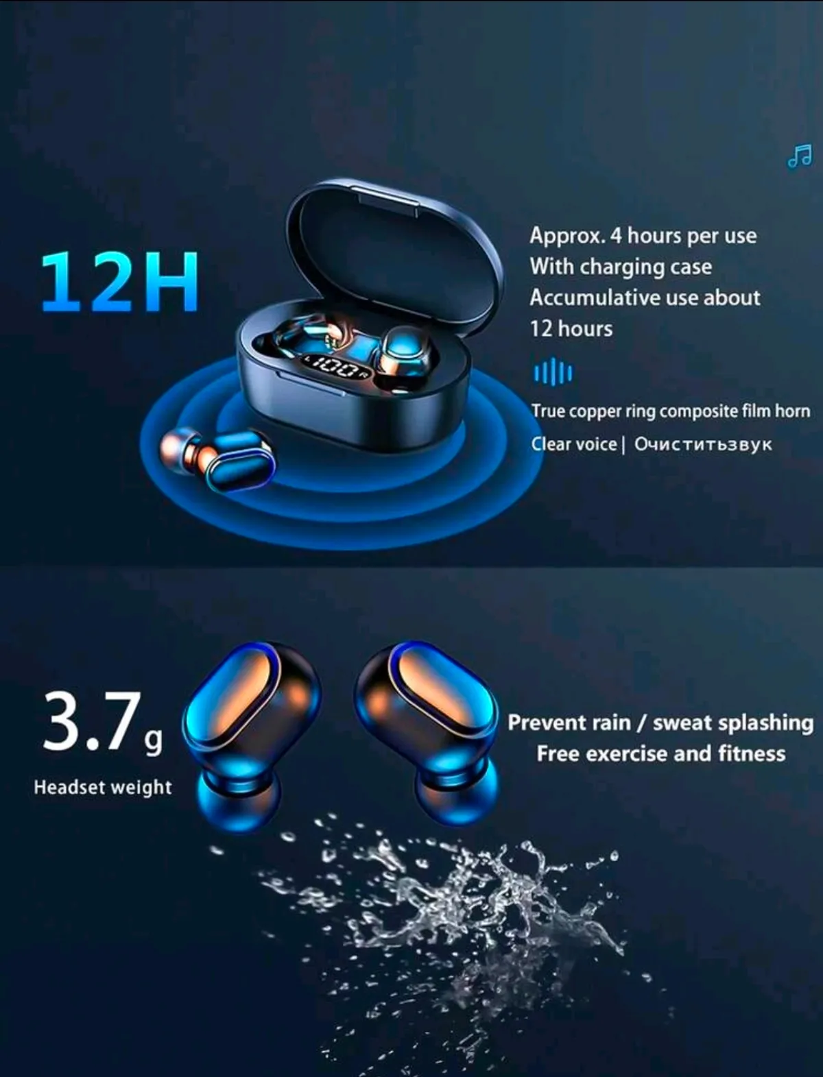 E6S Bluetooth Earphone TWS Waterproof Wireless Earbuds
