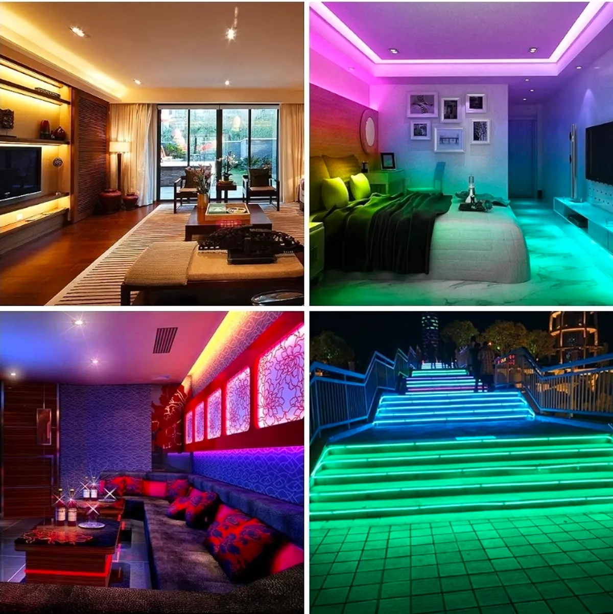 LED Light Strip 65ft 20m RGB SMD 5050 300LEDs Rope Lighting Color Changing Full Kit with 44 Keys RF Remote Controller and DC 12V