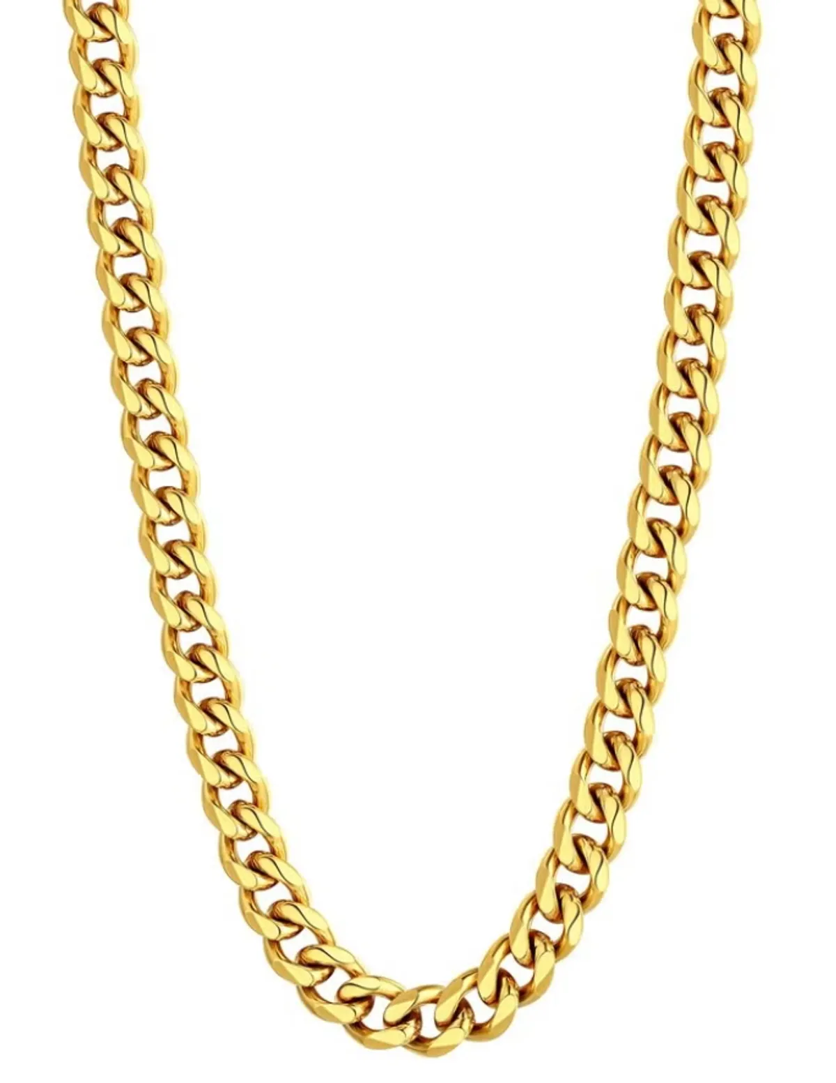 U7 Curb Chain Necklace 18K Gold Plated Stainless Steel 9mm