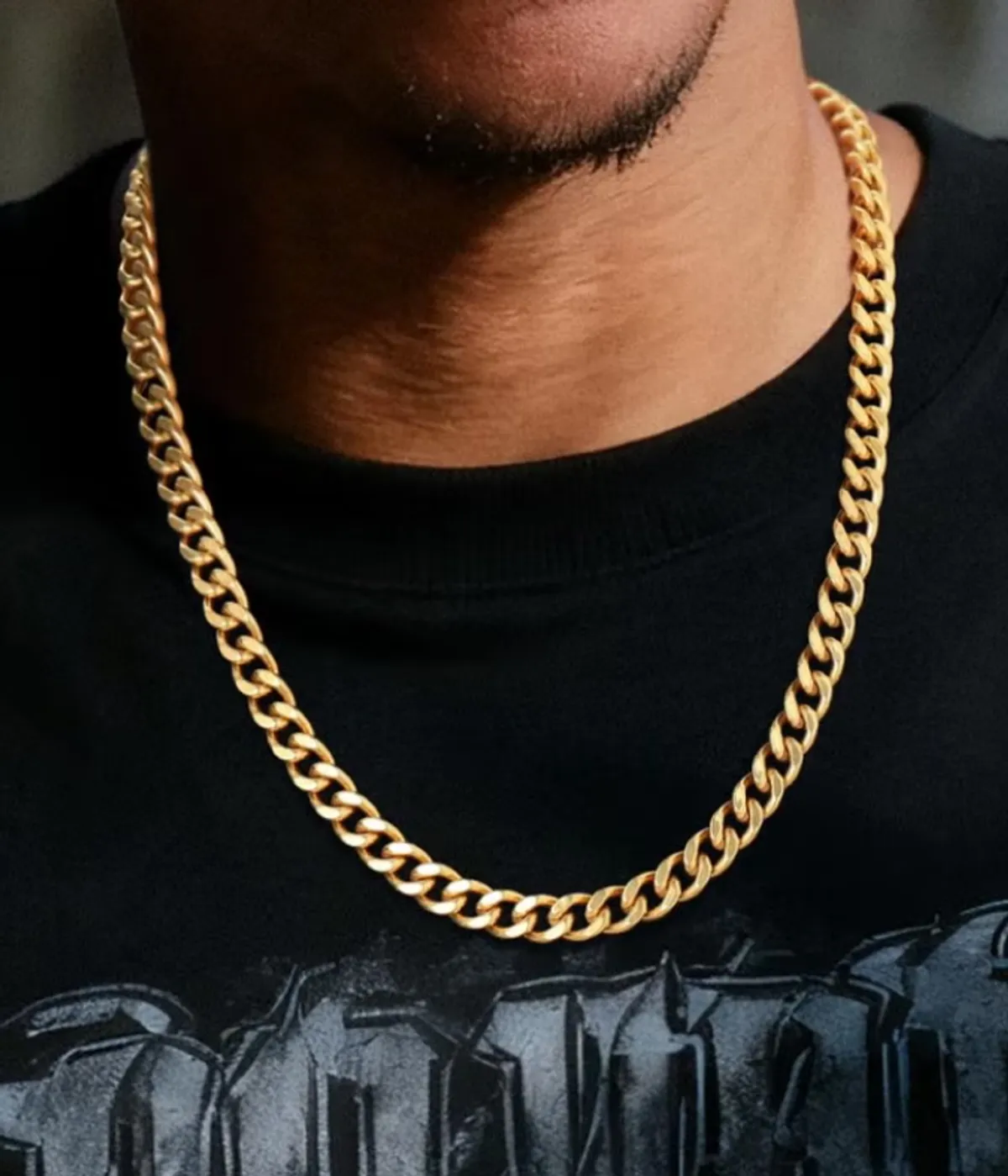 U7 Curb Chain Necklace 18K Gold Plated Stainless Steel 9mm