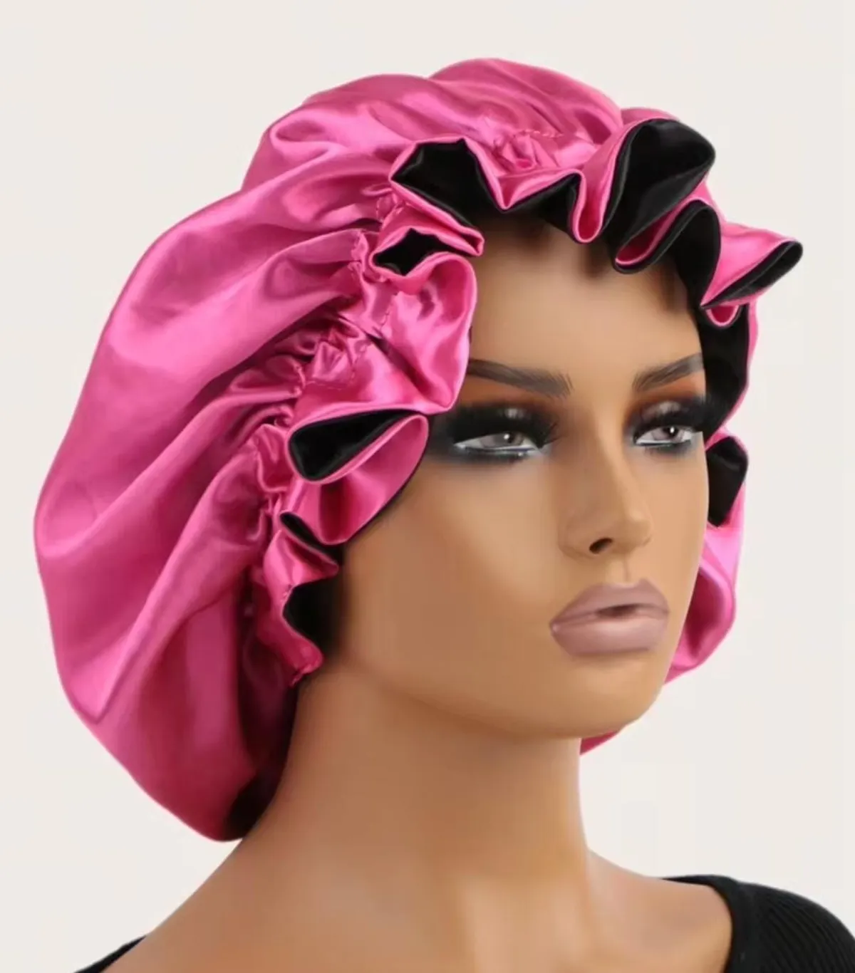 1 Pc Reversible Satin Bonnet Pink & Black