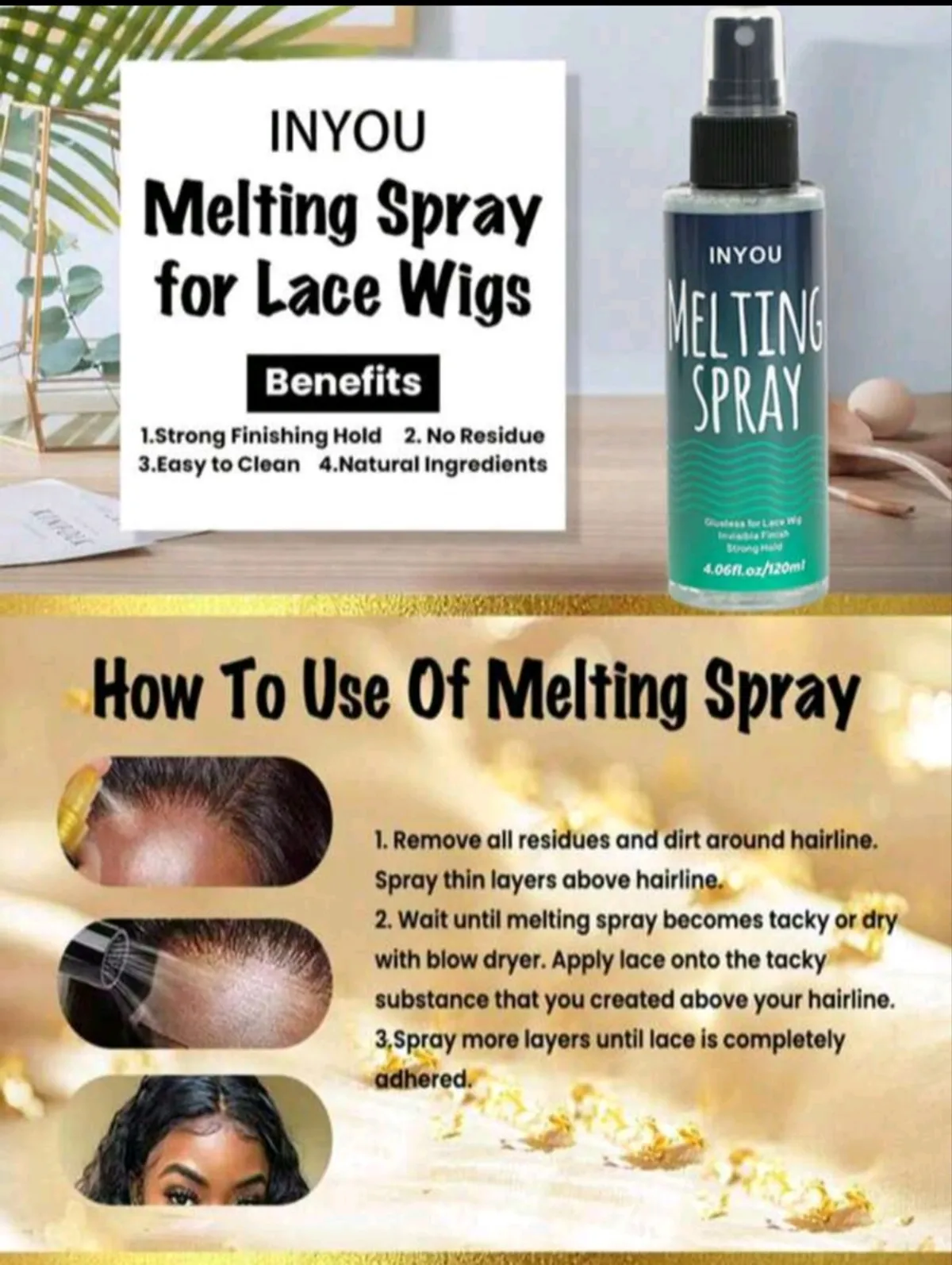 120ML Lace Setting Spray, Strong Hold Lace Wig Spray, No Glue Needed, Natural Strong Hold, Quick Drying