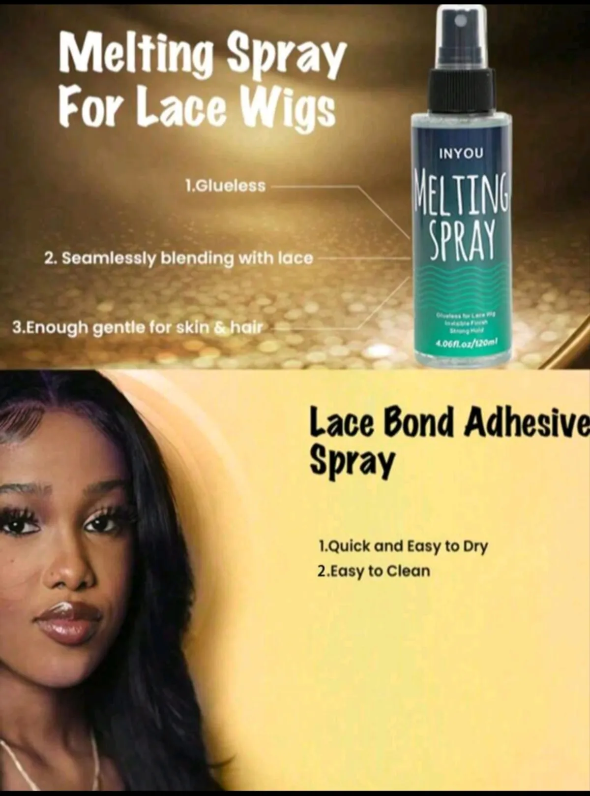 120ML Lace Setting Spray, Strong Hold Lace Wig Spray, No Glue Needed, Natural Strong Hold, Quick Drying