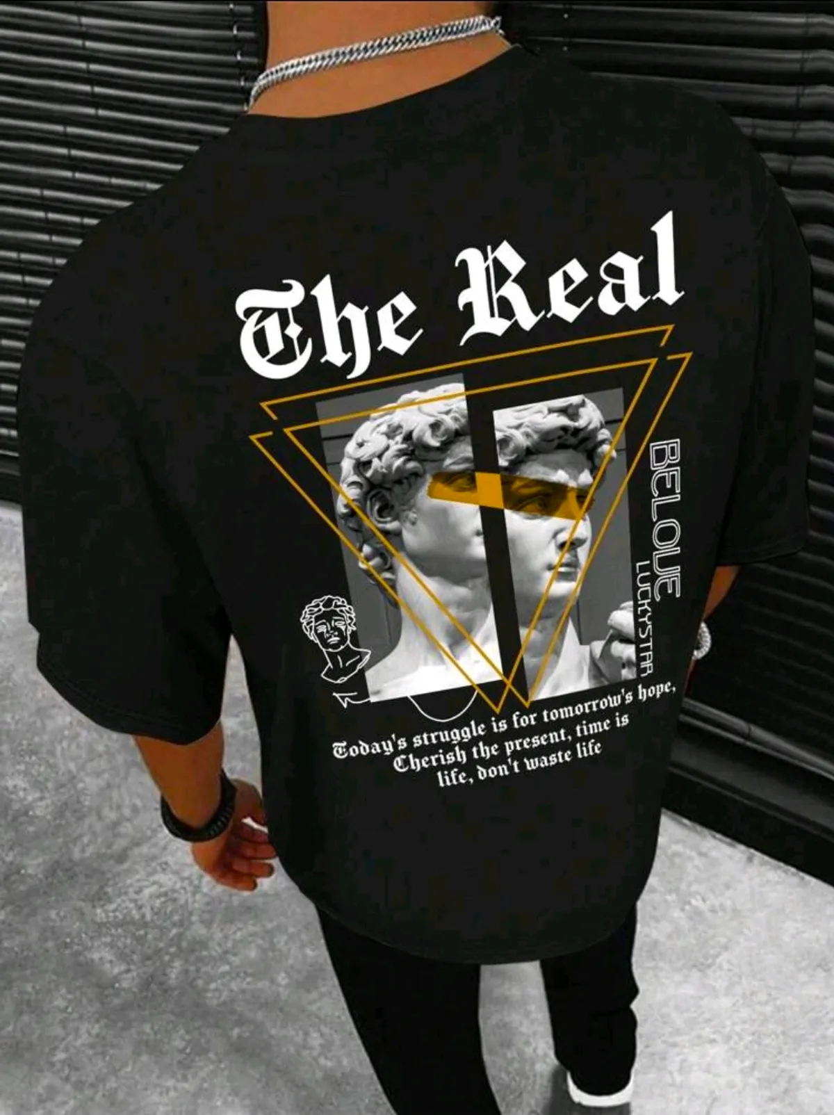 Men's Casual Slogan Print Round Neck T-Shirt - Size M