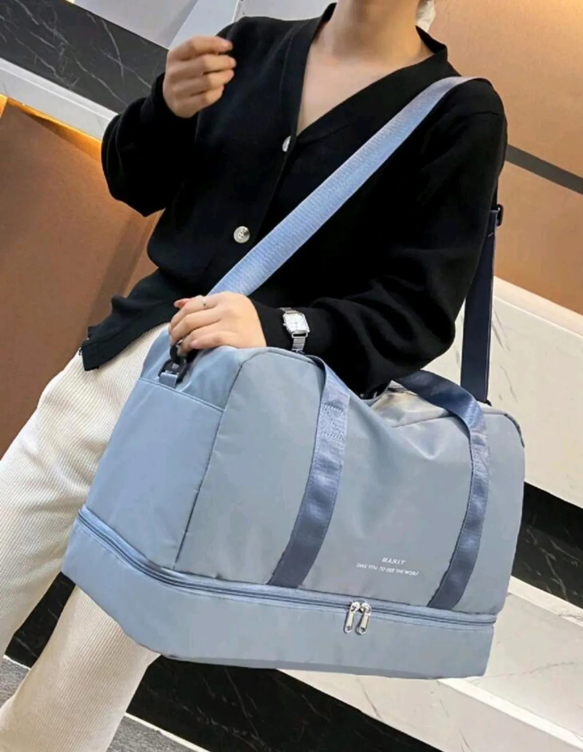 Overnight Travel Bag, Large Capacity Gym Sports Yoga Duffel Bag, Fitness Weekend Tote With Wet Dry Separation, Casual Shoulder Bag With Shoe Compartment