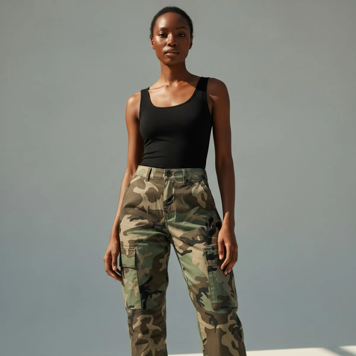 Women's Camouflage Straight Loose Casual Cargo Denim Jeans - Size XS