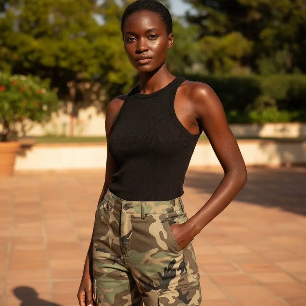Women's Camouflage Straight Loose Casual Cargo Denim Jeans - Size XS