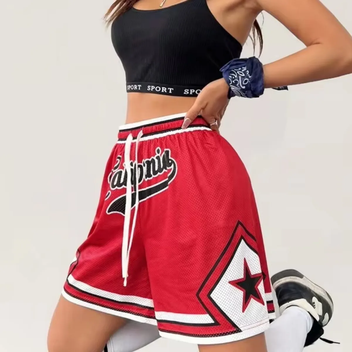 Women's Spring/Summer Streetwear Breathable Mesh Graphics Sport Shorts - Size 14Y