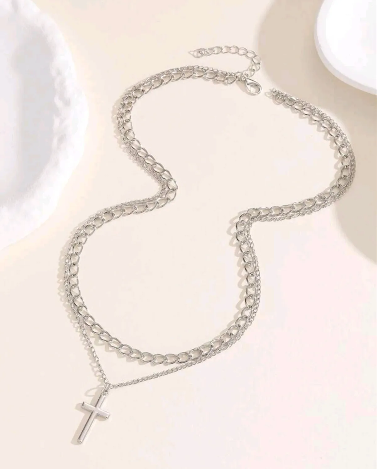 1PC Fashionable European  & American Style Stainless-Steel Unisex Necklace With Double-Layer