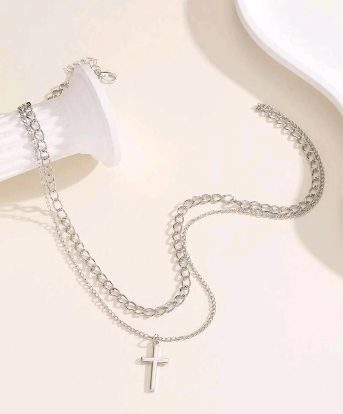 1PC Fashionable European  & American Style Stainless-Steel Unisex Necklace With Double-Layer