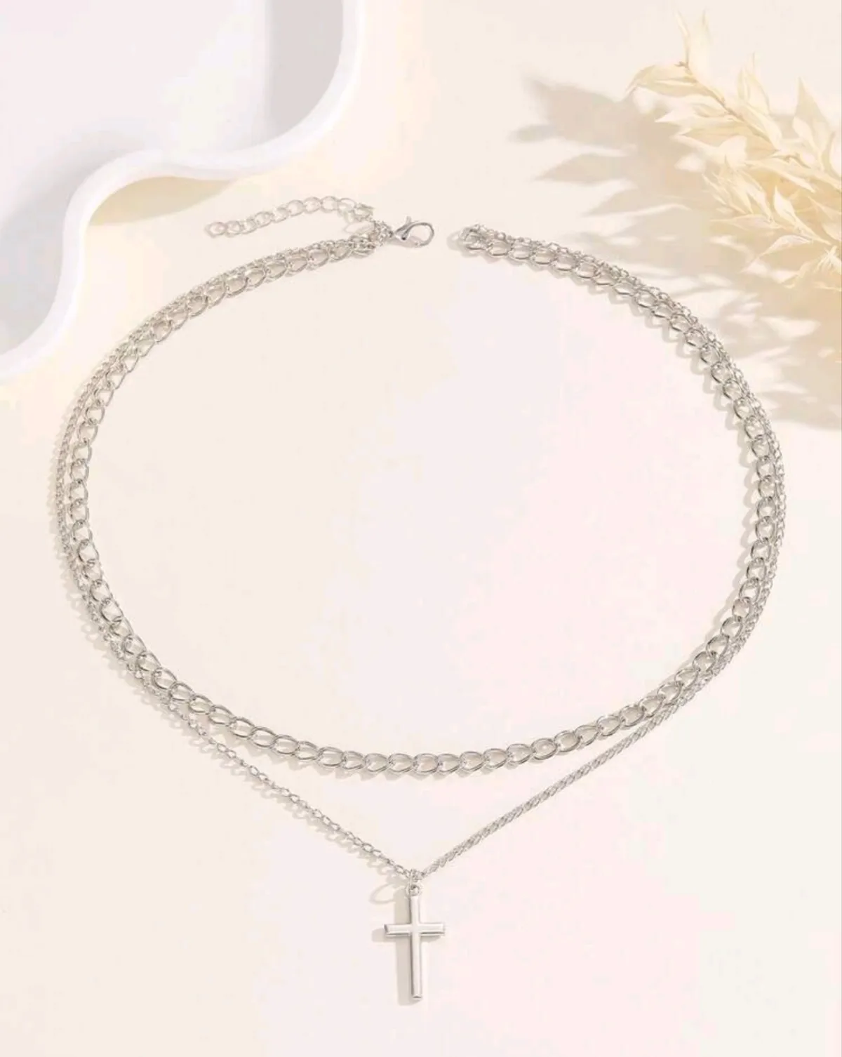 1PC Fashionable European  & American Style Stainless-Steel Unisex Necklace With Double-Layer