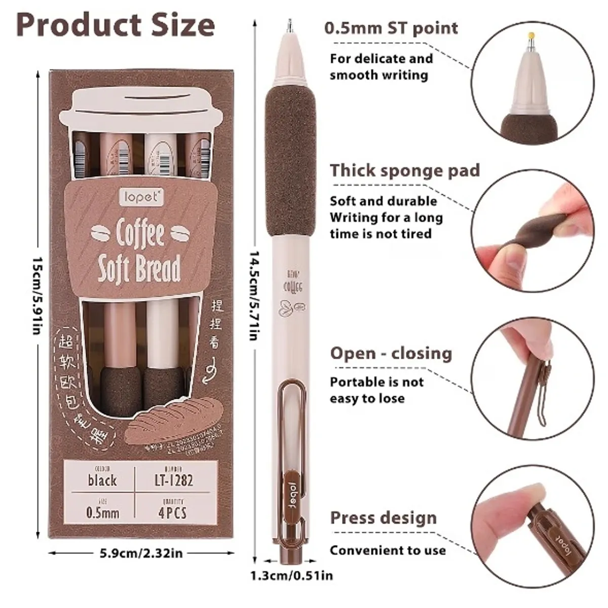 4Pcs Coffee Pens, 0.5mm