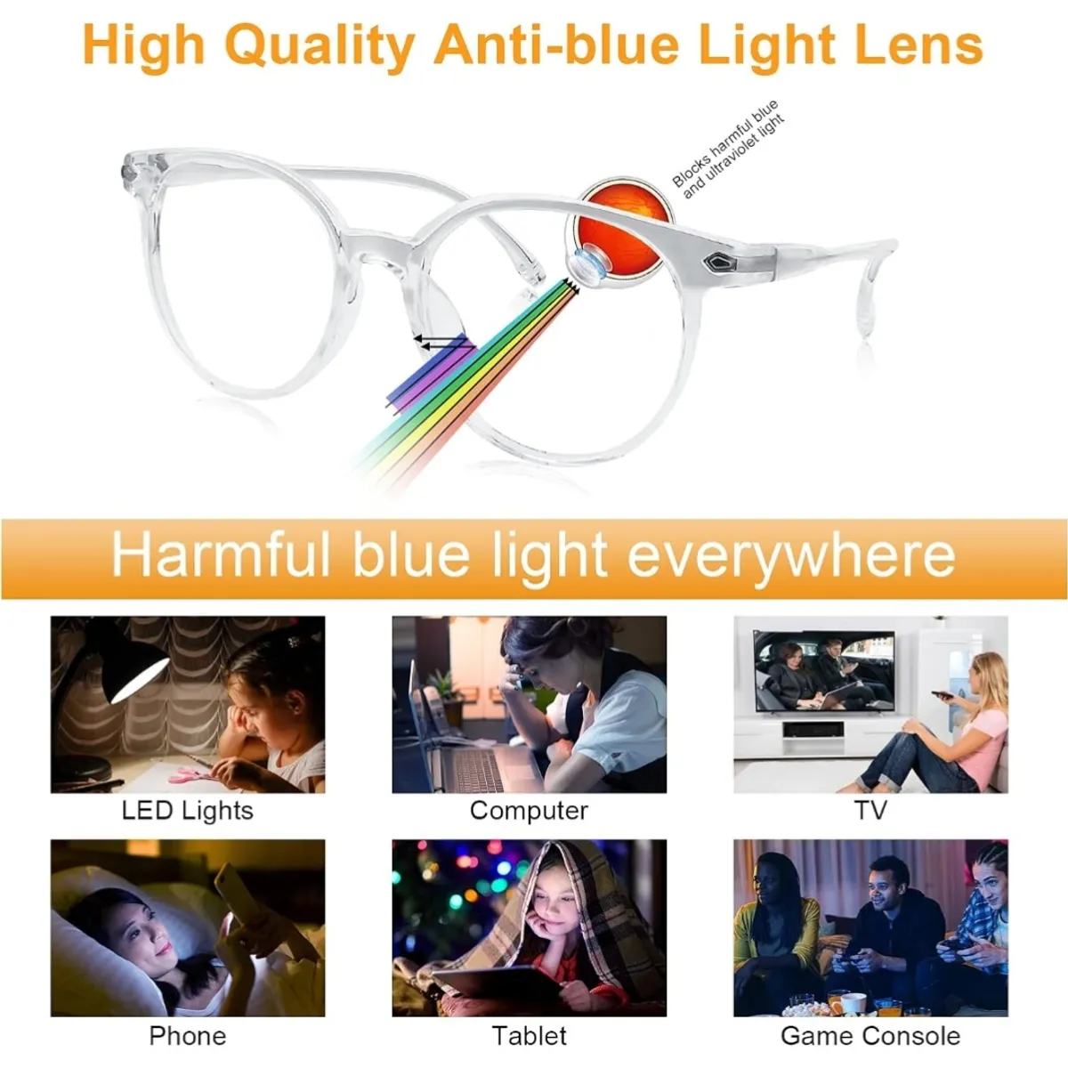 Clear Glasses for Women Men, Retro Round Blue light Blocking Reading Eyeglasses with Lightweight Frame