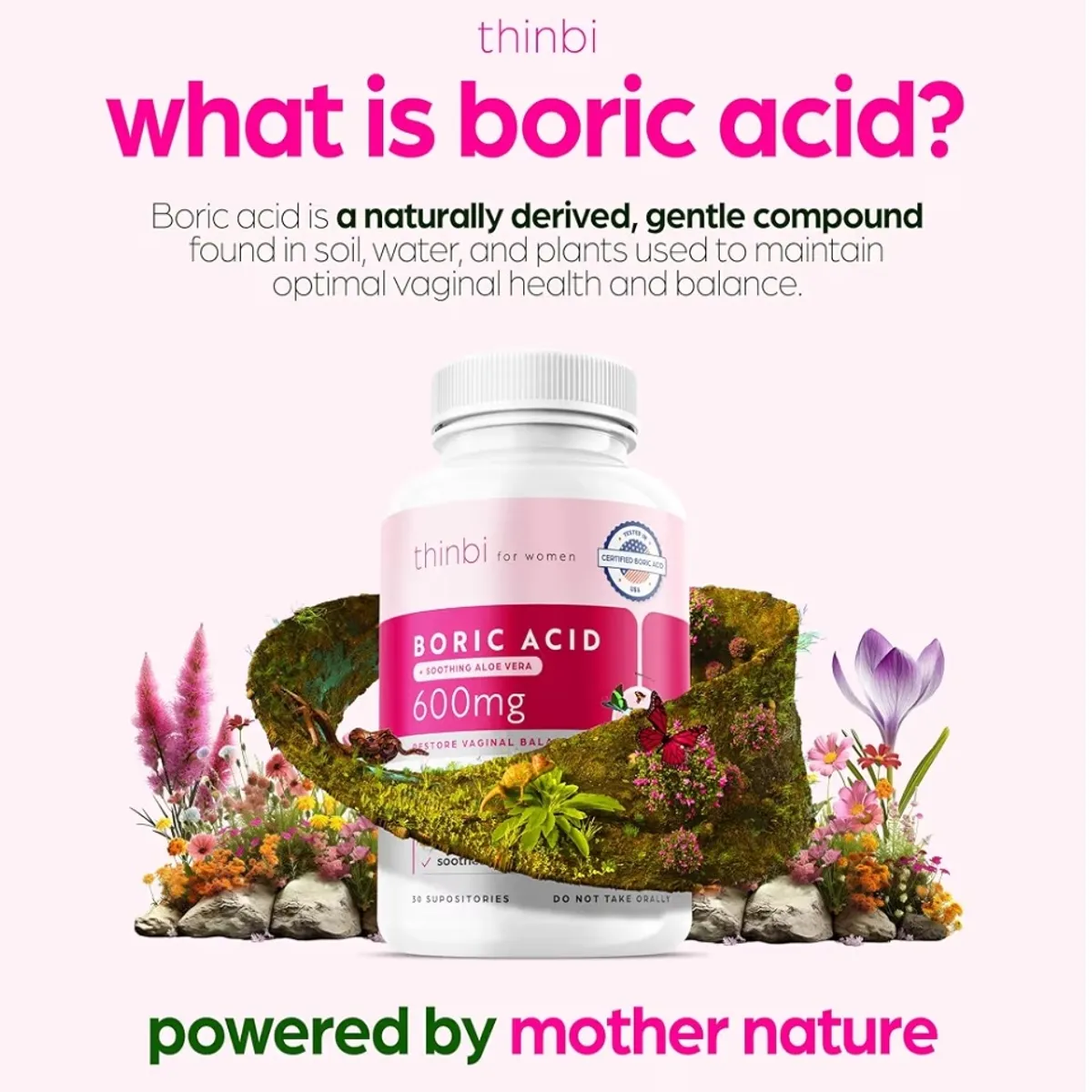 Artnaturals Thinbi Boric Acid Suppositories for Women w/AloeVera