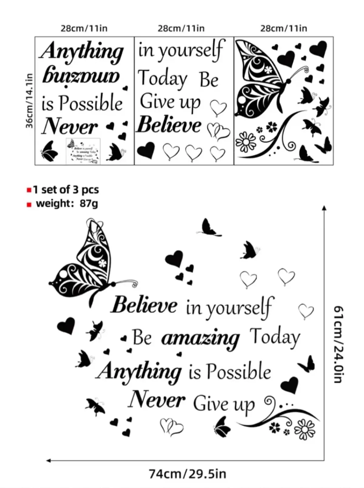 Inspirational Quotes Wall Decals Large Removable Motivational Saying Wall Stickers
