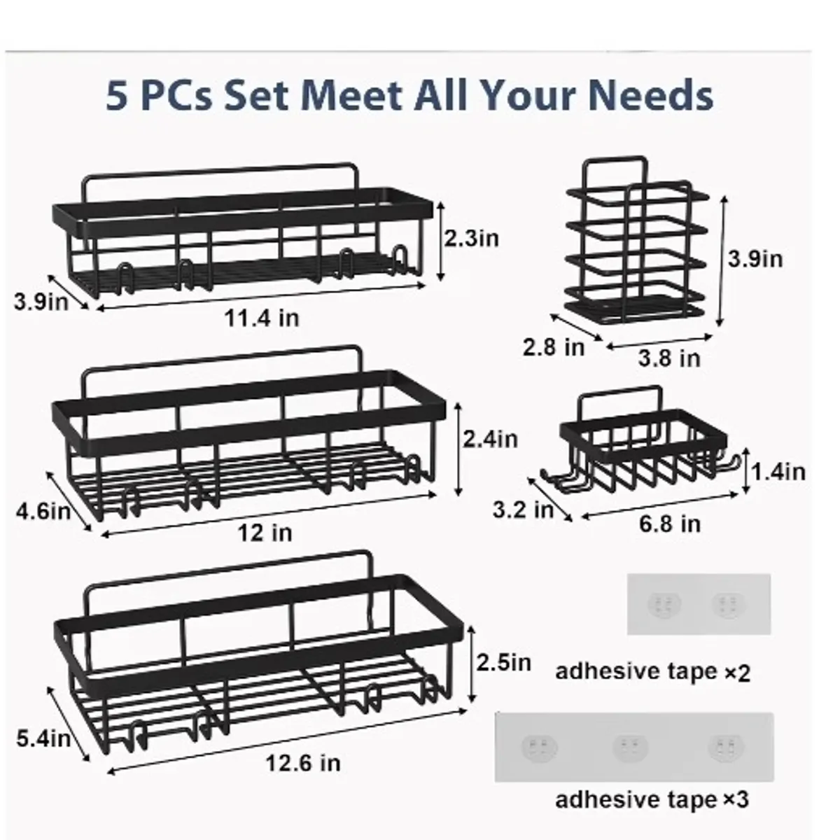 5 Black Pack Shower Caddy Organizer Rack Shelf