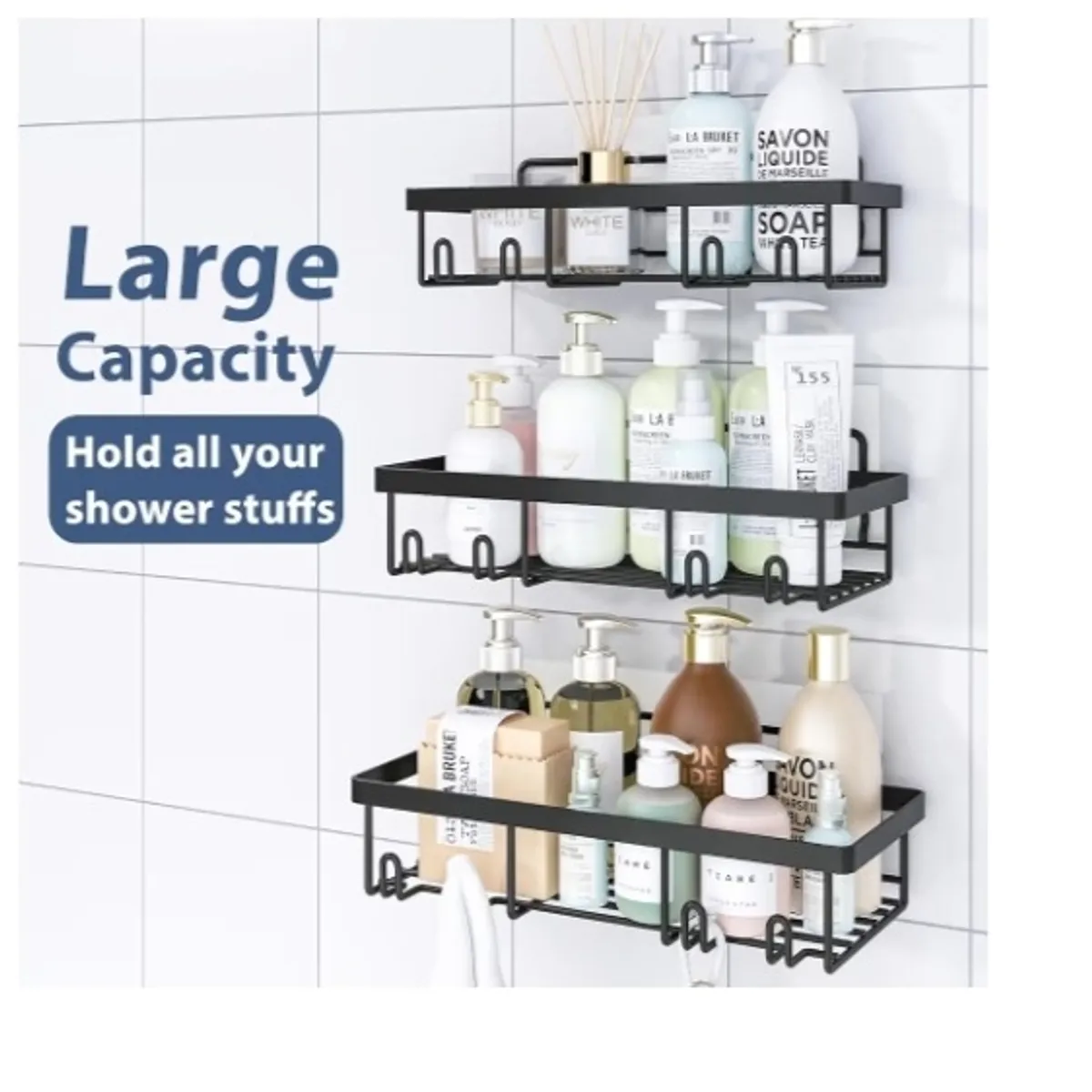 5 Black Pack Shower Caddy Organizer Rack Shelf