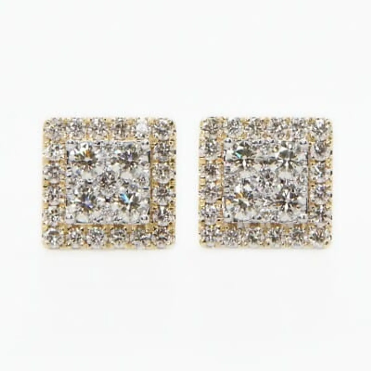 Premium 14k Gold Plated Square Halo Cluster Stud Earrings