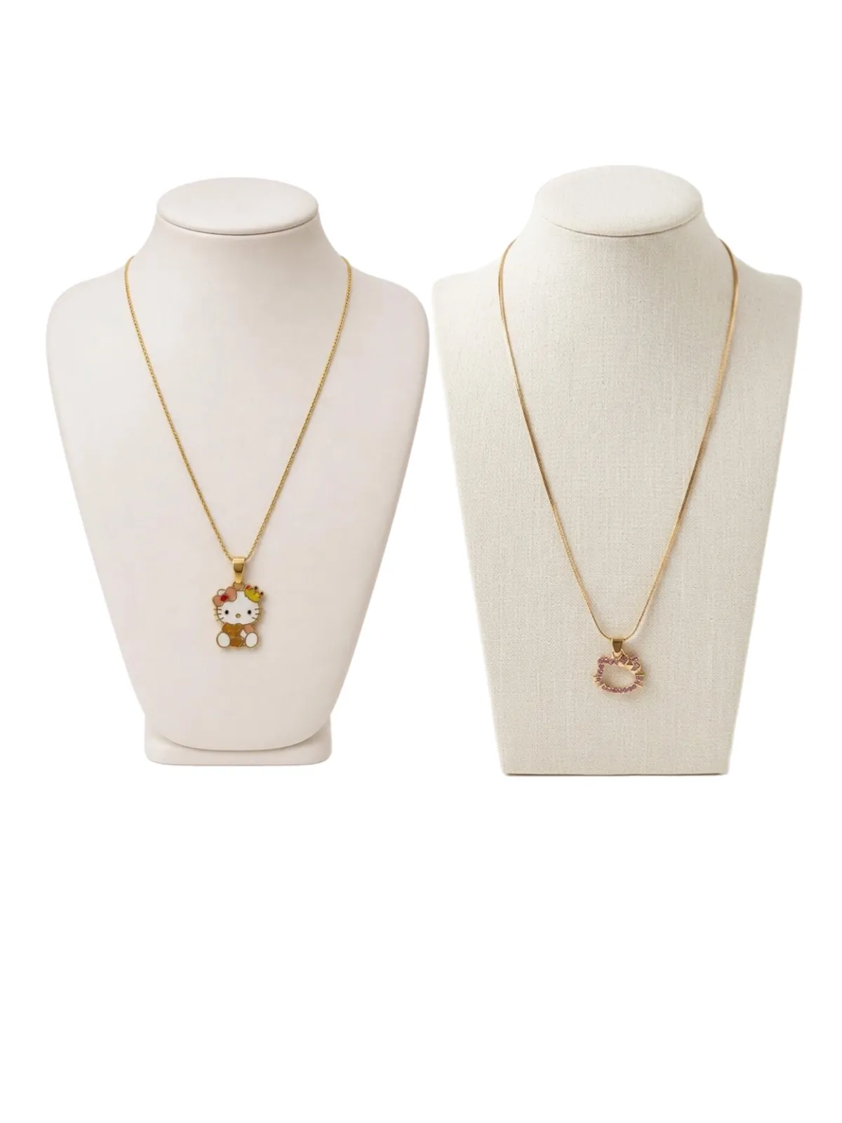 Hello Kitty Pendant Necklace Gold Toned Set.