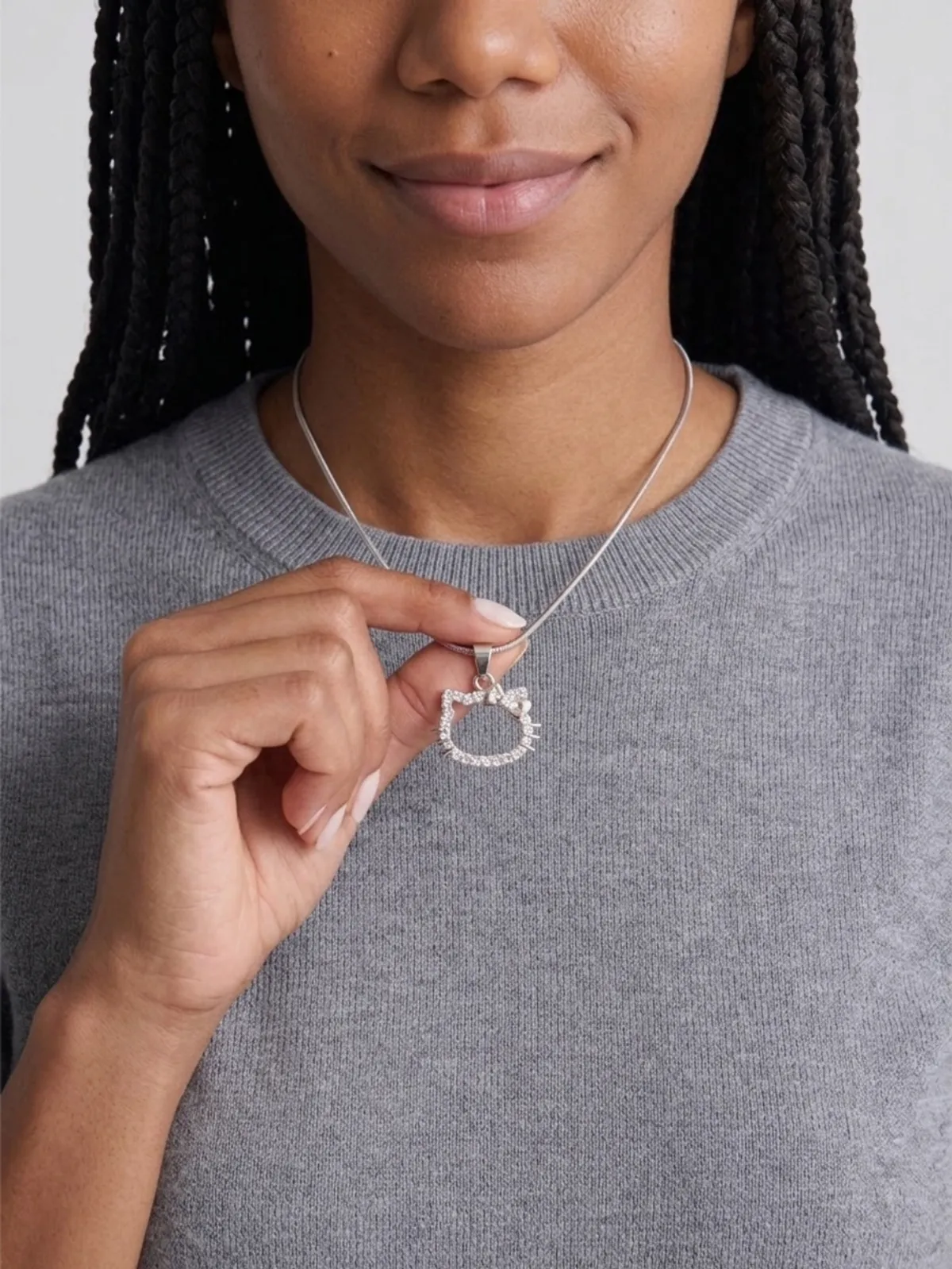 Hello Kitty Pendant Silver Toned Necklace Set.