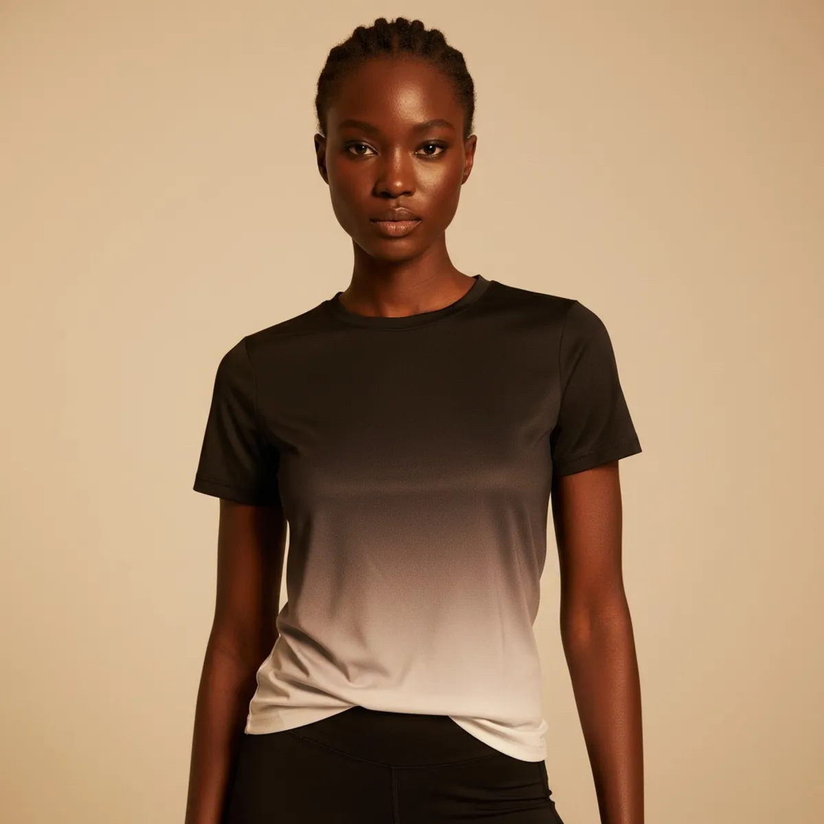 Women's Ombre Print Short Sleeve T-Shirt And Leggings Set, Summer Elegant - Size S