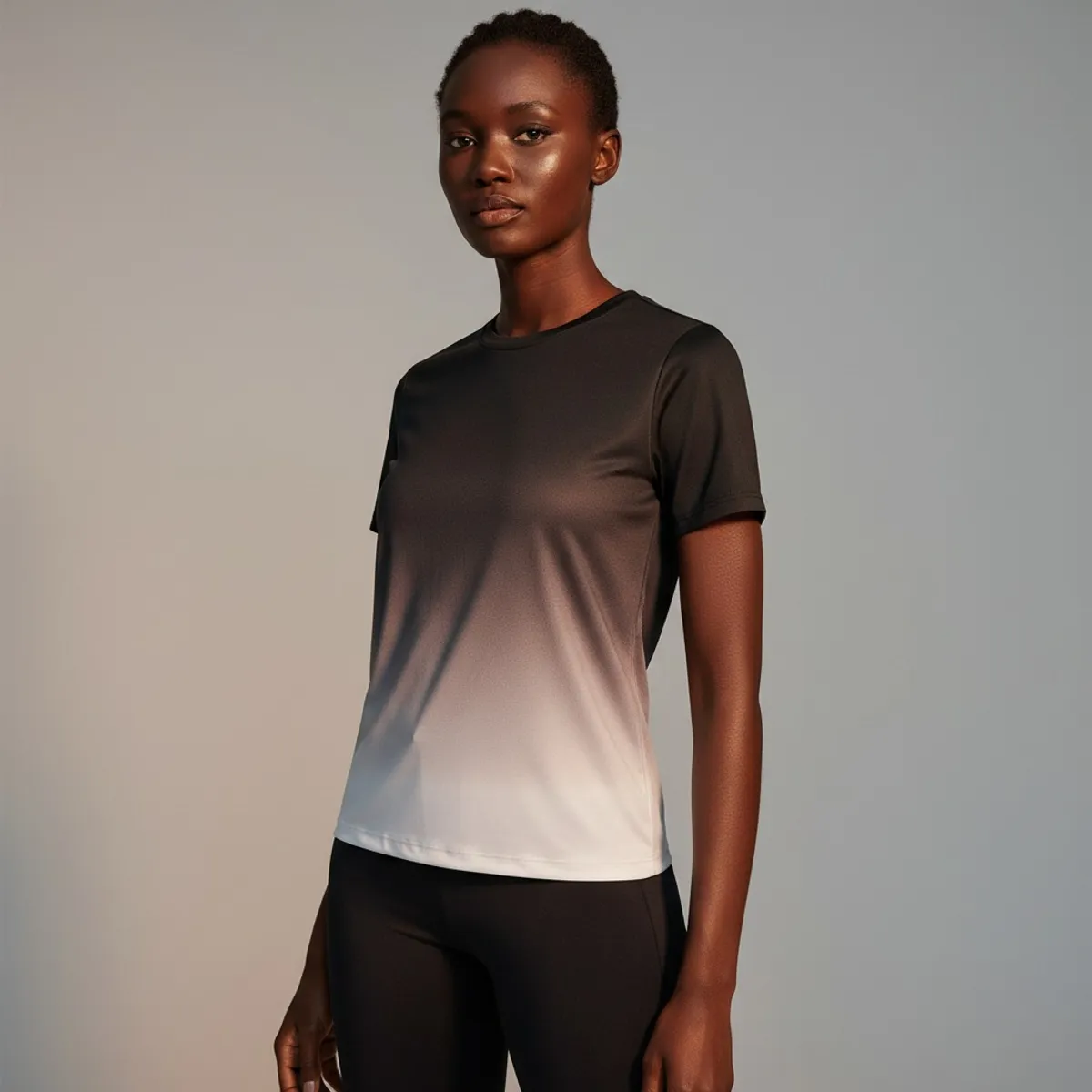 Women's Ombre Print Short Sleeve T-Shirt And Leggings Set, Summer Elegant - Size S