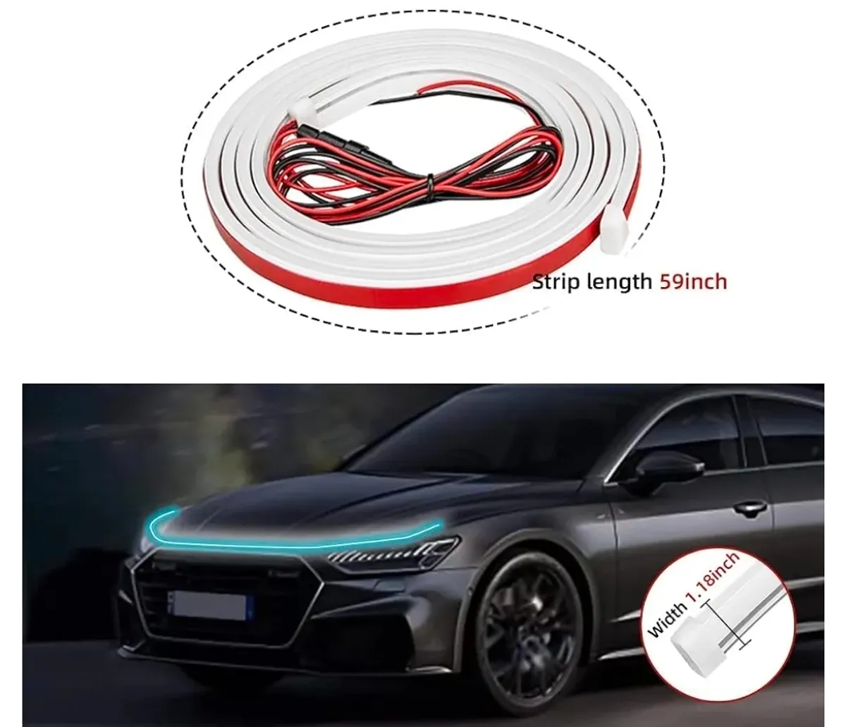 Car LED Hood Light Strip 12V Flexible Daytime Running Light 1.5M