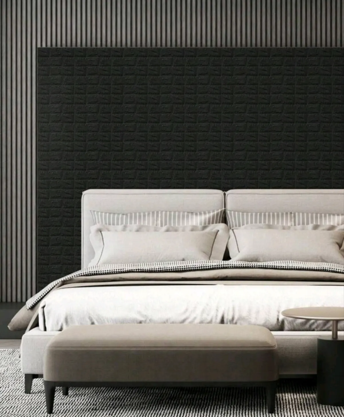 2PCS /35*38CM Black 3D Foam Brick Pattern Wall Sticker With Strong Coverage, Waterproof, Moistureproof And Anti-Collision