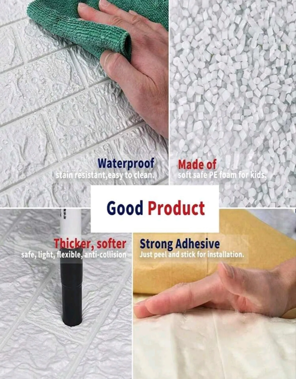 2PCS /35*38CM Black 3D Foam Brick Pattern Wall Sticker With Strong Coverage, Waterproof, Moistureproof And Anti-Collision