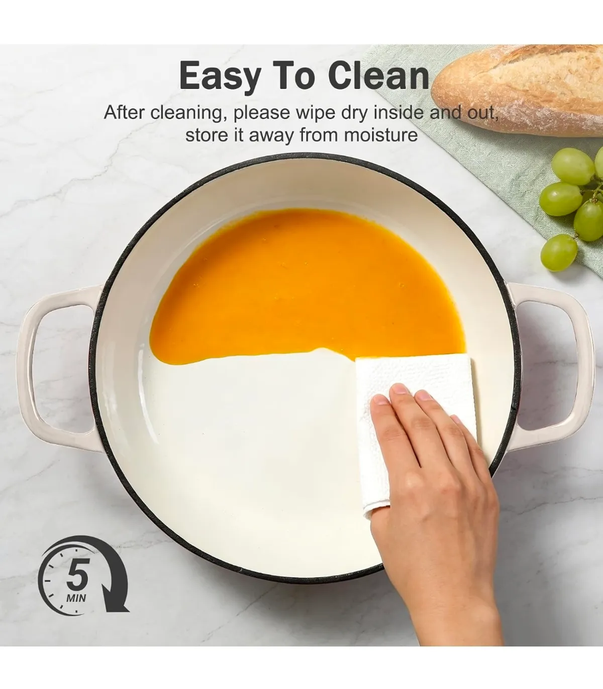 Used like new Enameled Cast Iron Dutch Oven, 3.8 Quart Dutch Oven Pot with Lid, Shallow Cast Iron Braiser with Handles, Oven Safe up to 500°F (Caramel White)