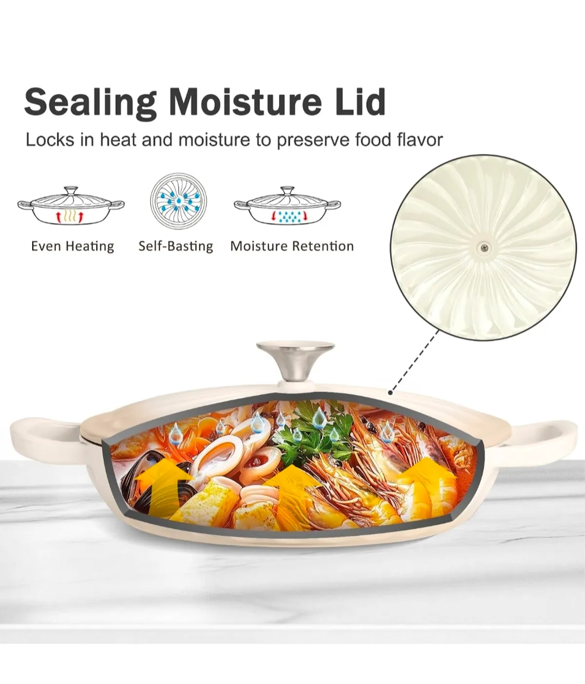 Used like new Enameled Cast Iron Dutch Oven, 3.8 Quart Dutch Oven Pot with Lid, Shallow Cast Iron Braiser with Handles, Oven Safe up to 500°F (Caramel White)