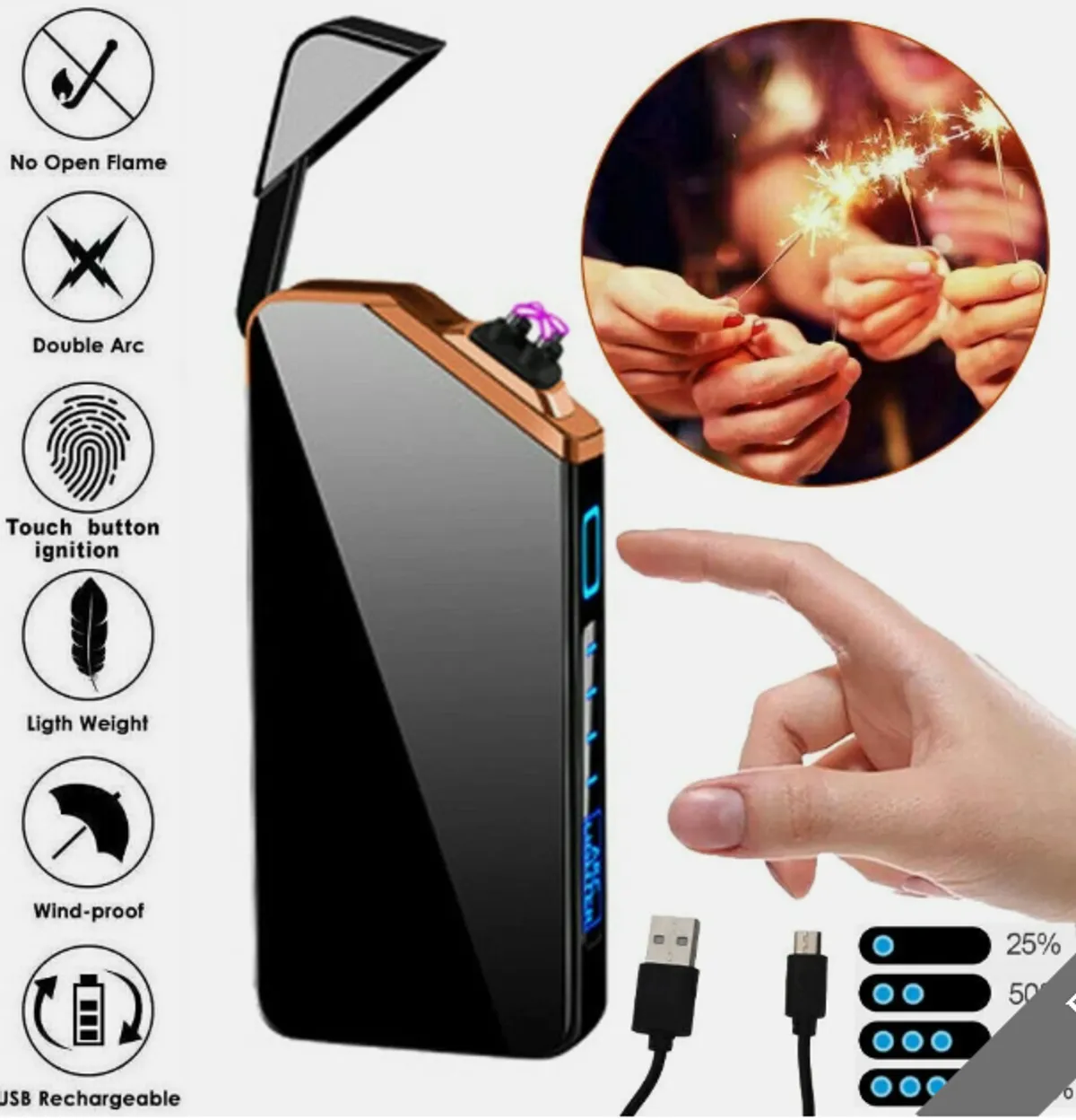 Rechargeable Plasma Lighter, Black