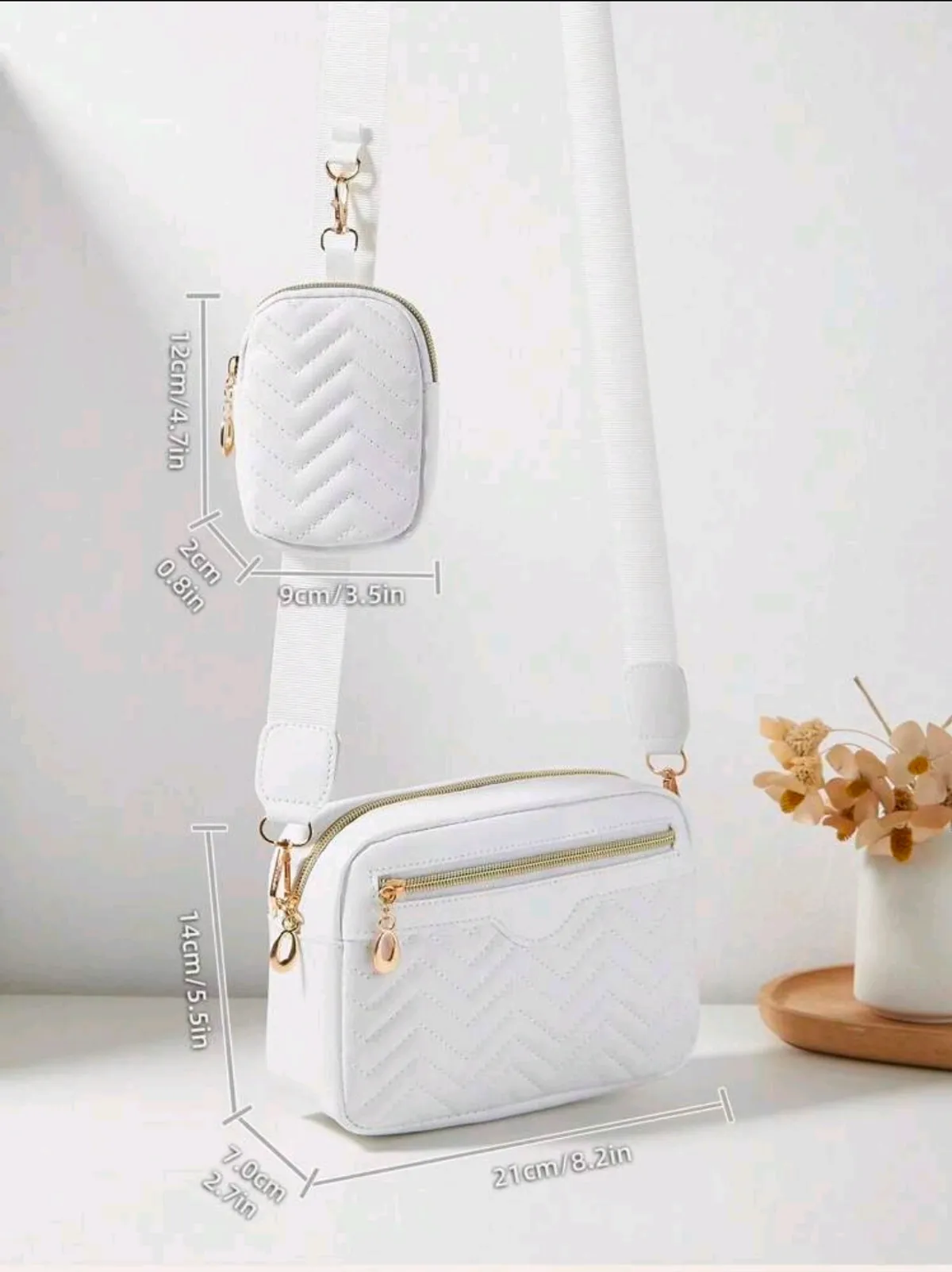 Women Small Square Shoulder Sling Bag Quilted Crossbody Wallet Pouch, White