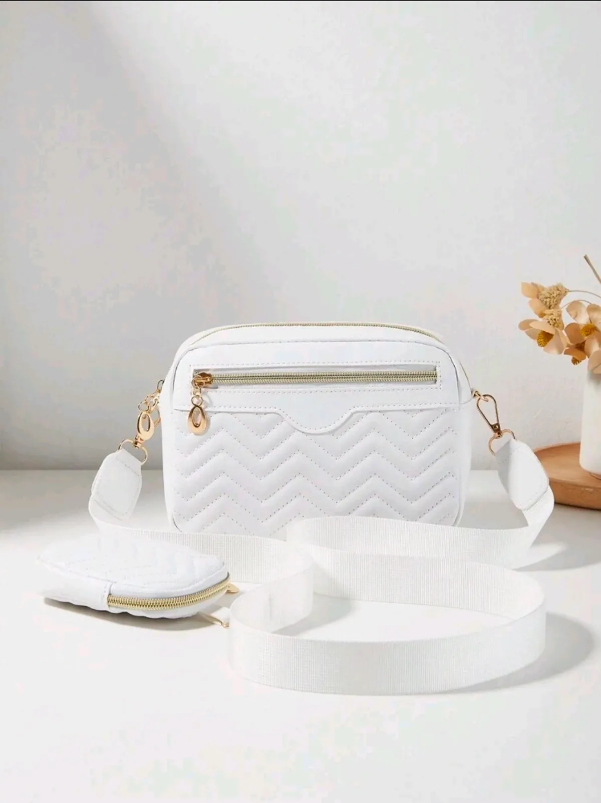 Women Small Square Shoulder Sling Bag Quilted Crossbody Wallet Pouch, White