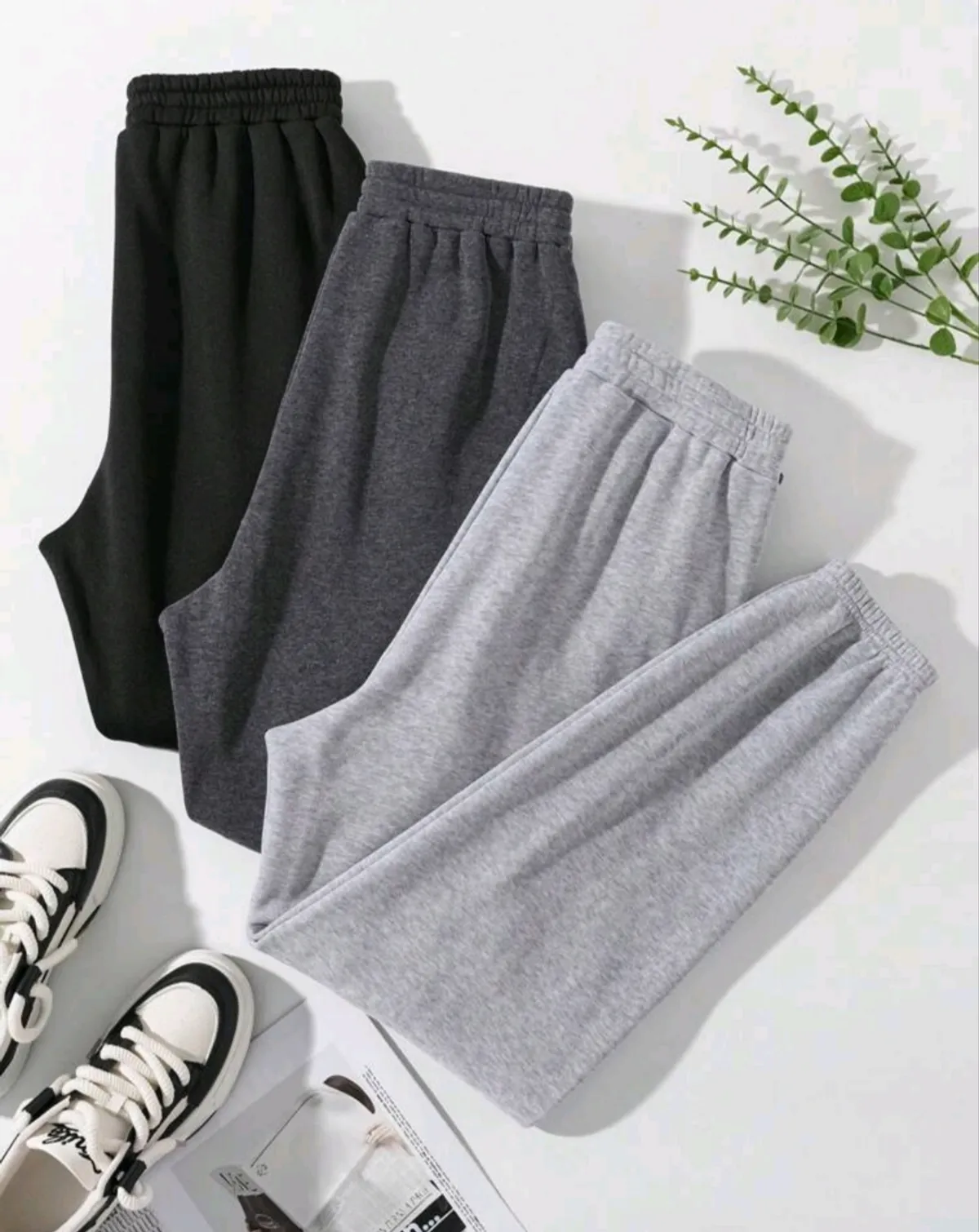 3PCS Women's Elastic Waist Letter Printed Jogger Pants - Size M