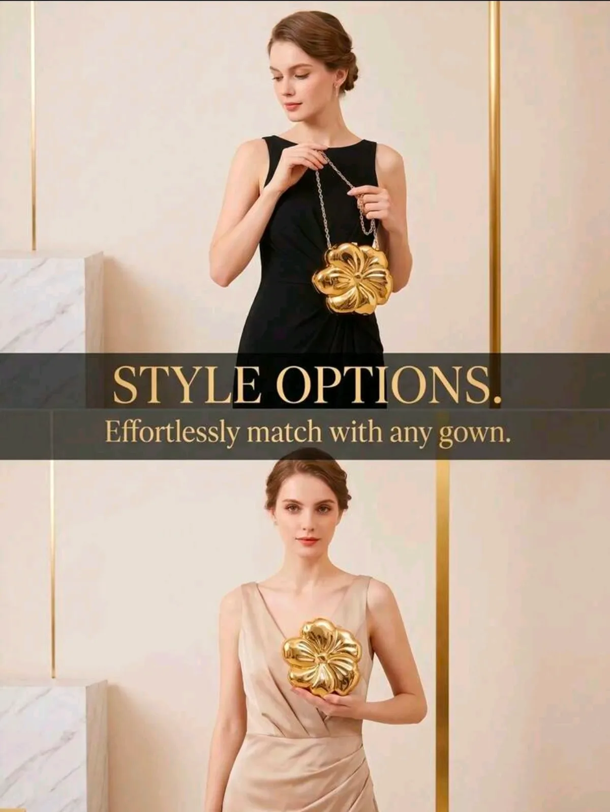 Elegant Mini Flower Shaped Metallic Evening Bag