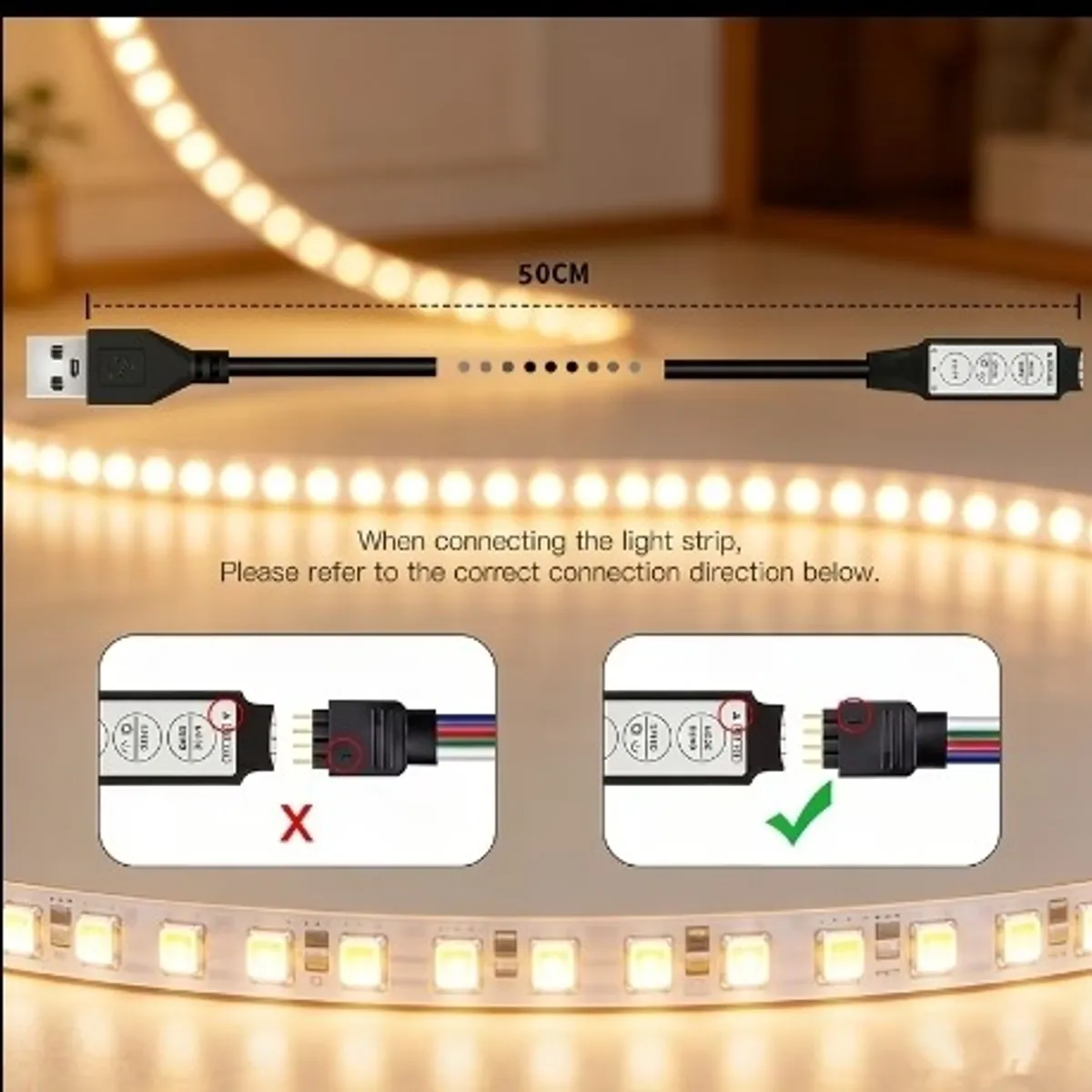 1M LED Light Strip 3Key Button Control