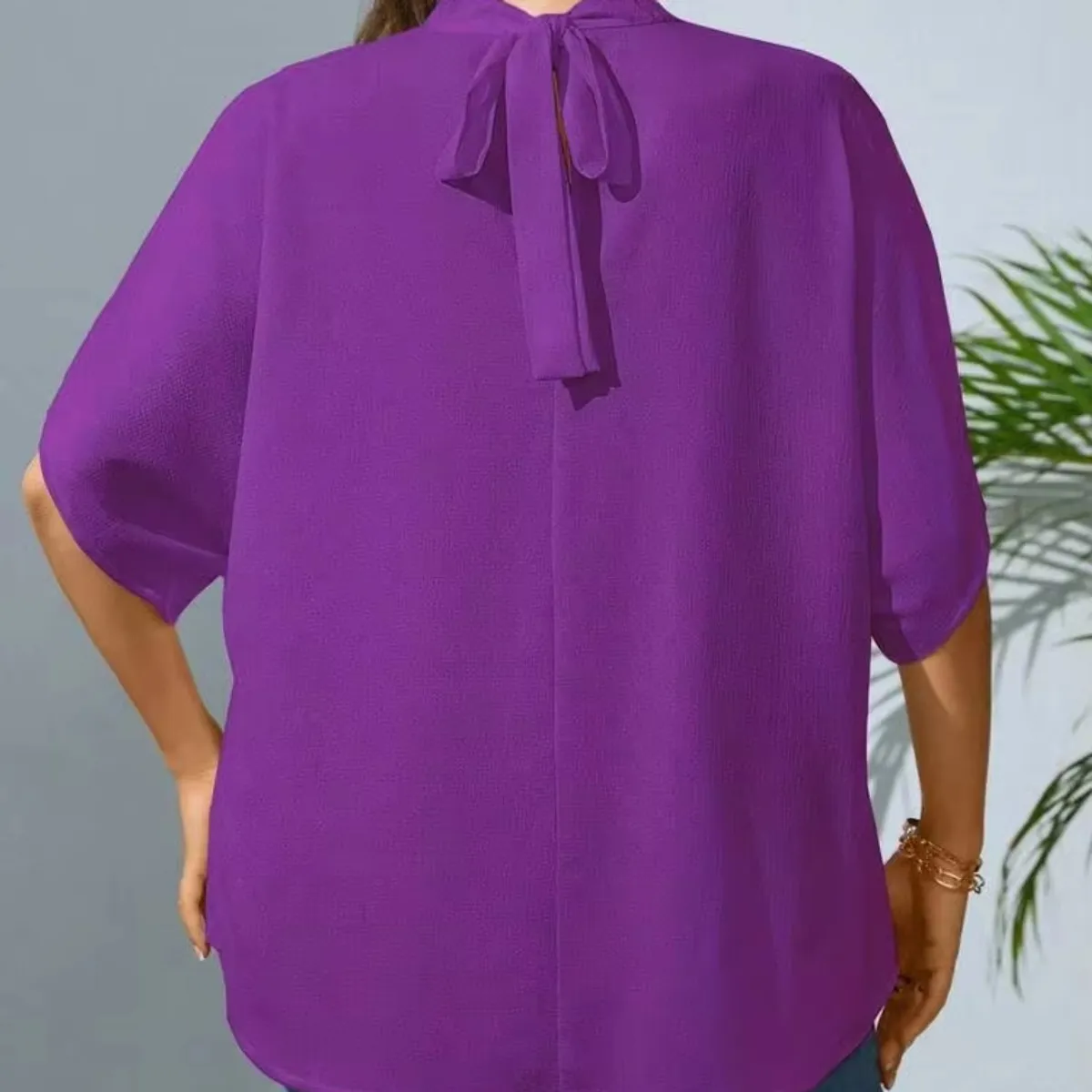 Plus Size Solid Batwing Sleeve Mock Neck Blouse, Purple - Size Xl