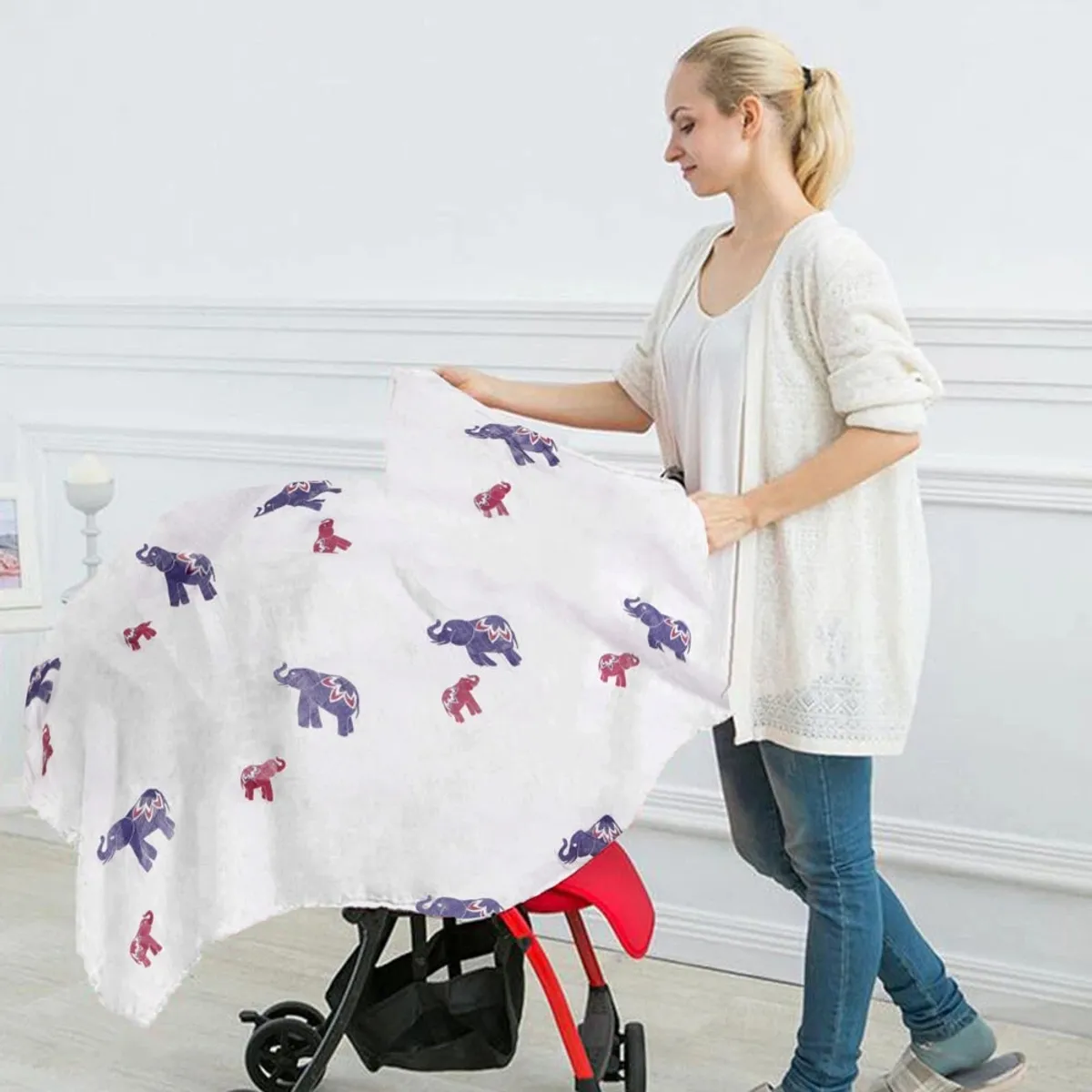 3 Swaddle Blanket - Bamboo / Cotton Muslin with Fox Forest Print Unisex