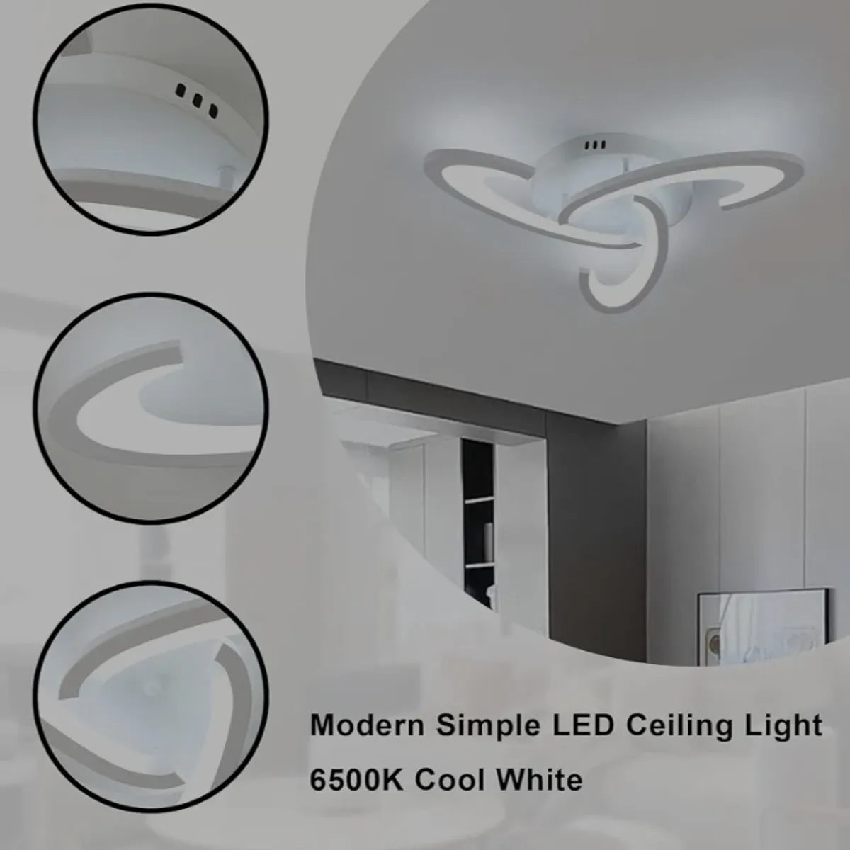3-head curved acrylic LED flush mount ceiling lamp 110V,6500K