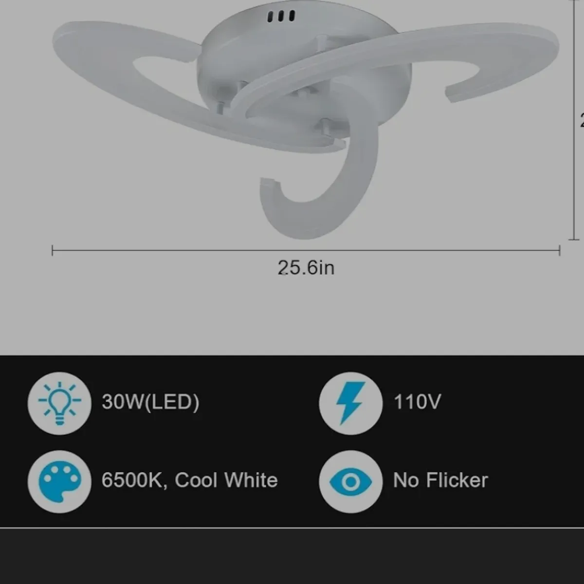 3-head curved acrylic LED flush mount ceiling lamp 110V,6500K