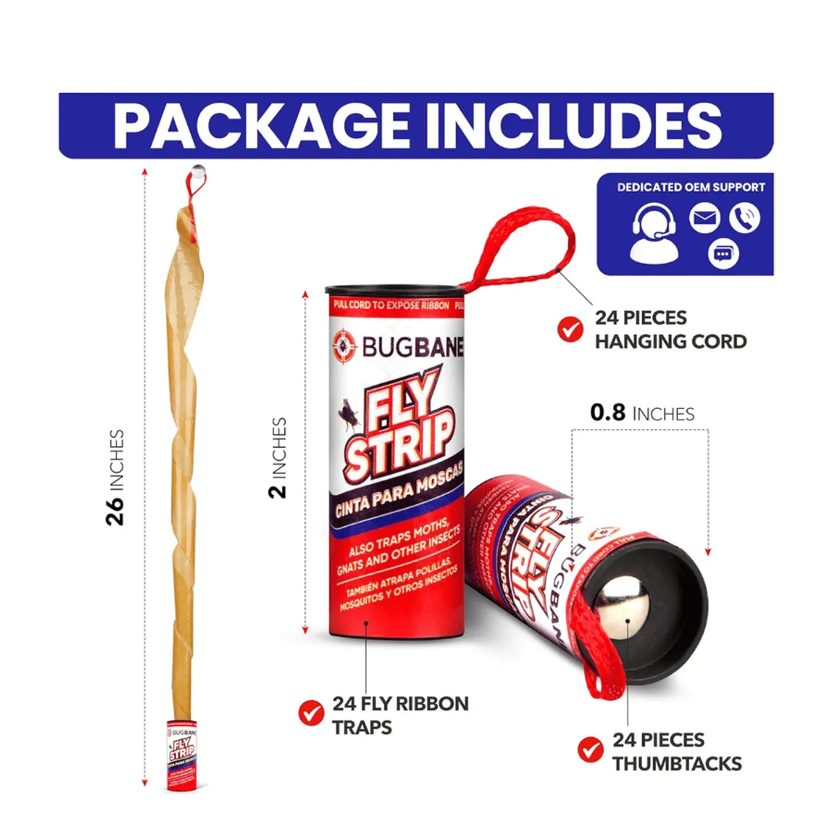 Fly Strips Indoor Sticky Hanging 24pk with Pins