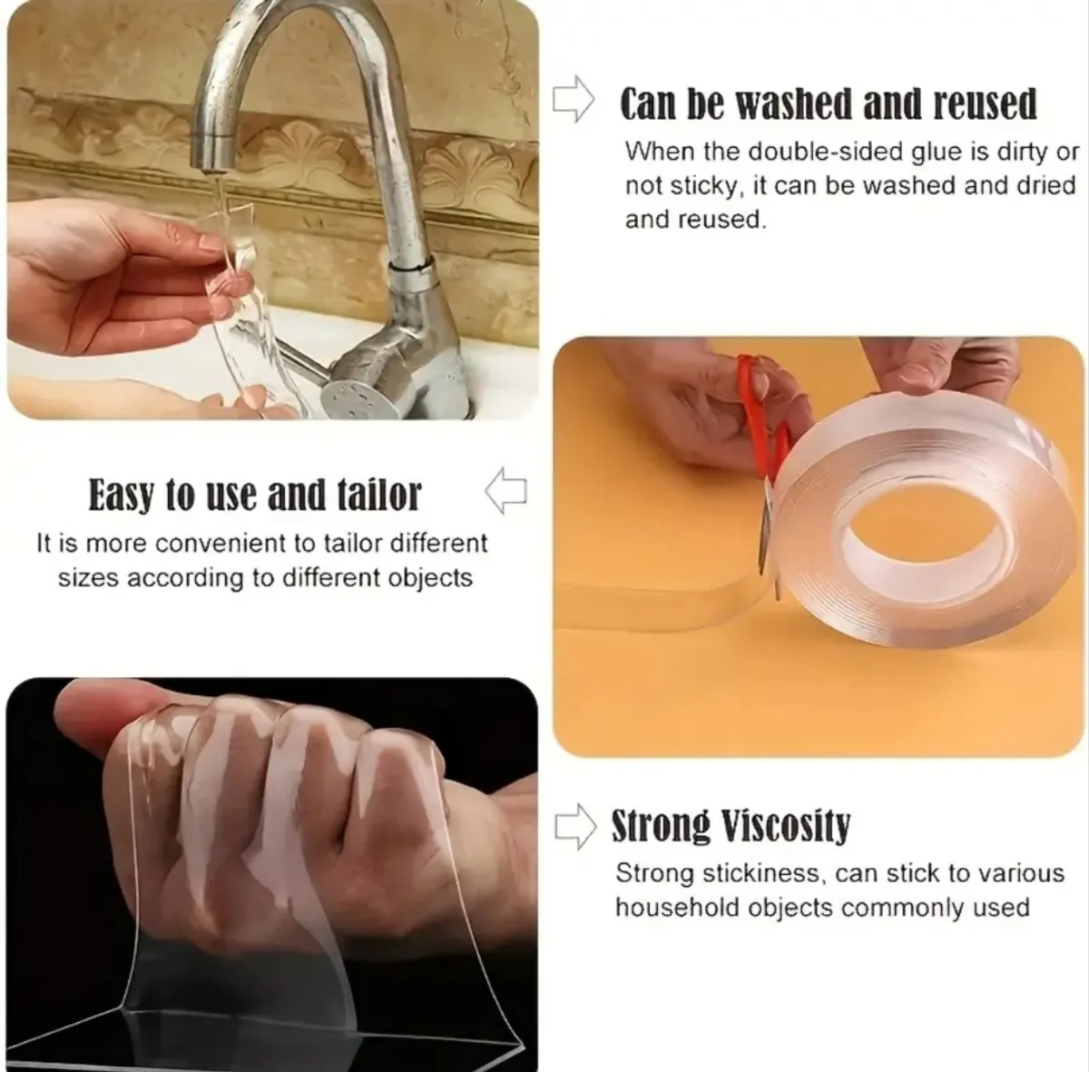 1 Rolls Heavy Duty Double Sided Tape – Reusable, No Residue, Washable – Strong Adhesive Strips Suitable for Home, Office, And Car Use