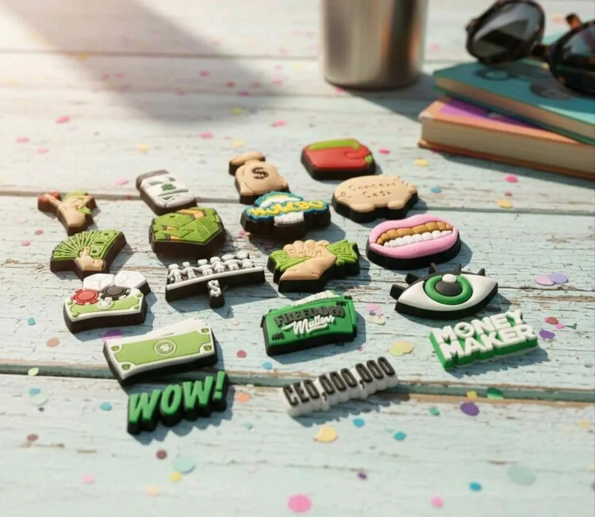 20PCS Wealth Theme Dollar Sign Cash Stack Shoe Charms Clog Decoration