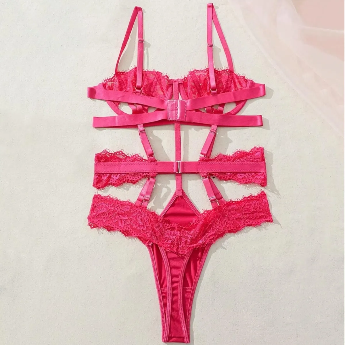 Women  Lingerie Sexy Lace Harness Lingerie Bodysuit Crotch Babydoll Teddy Underwear - Size L