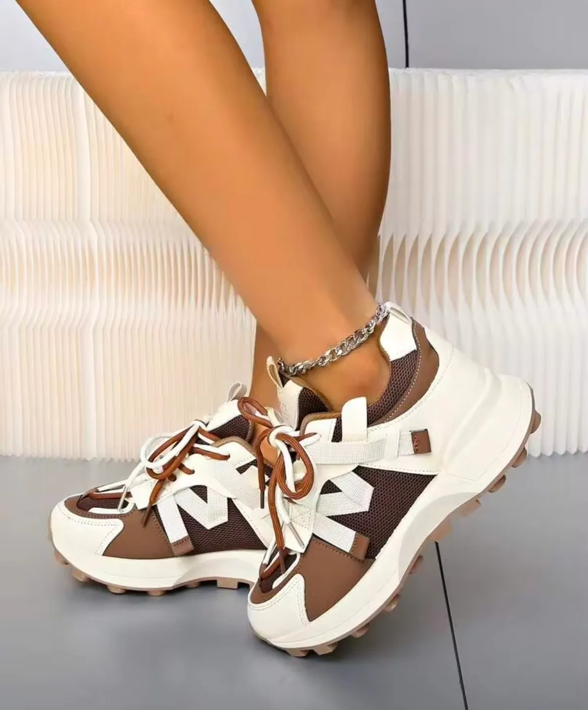 Women's Round Toe Lace Up Thick Sole Casual Comfort Running Sneakers - Size 8