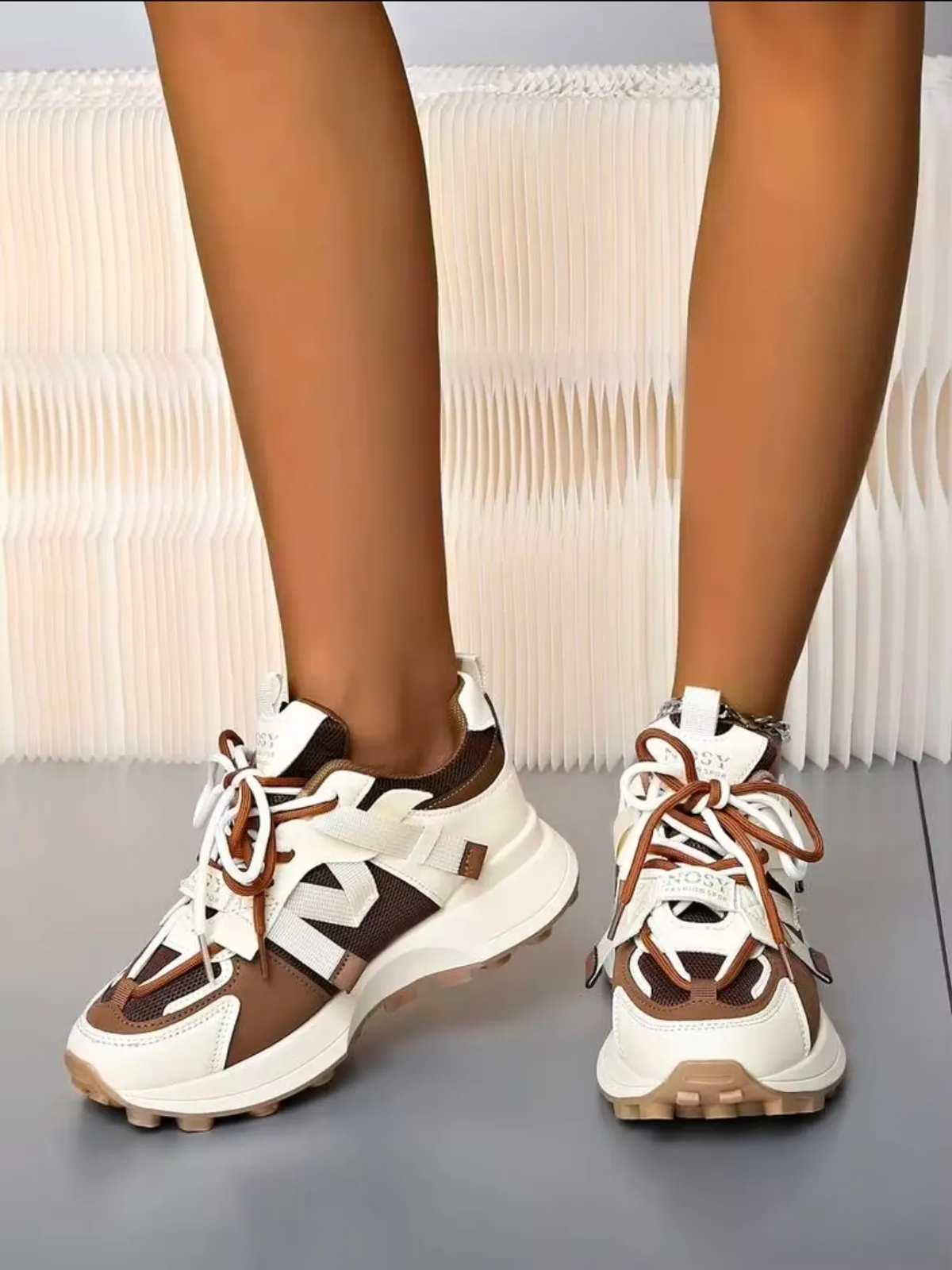 Women's Round Toe Lace Up Thick Sole Casual Comfort Running Sneakers - Size 8