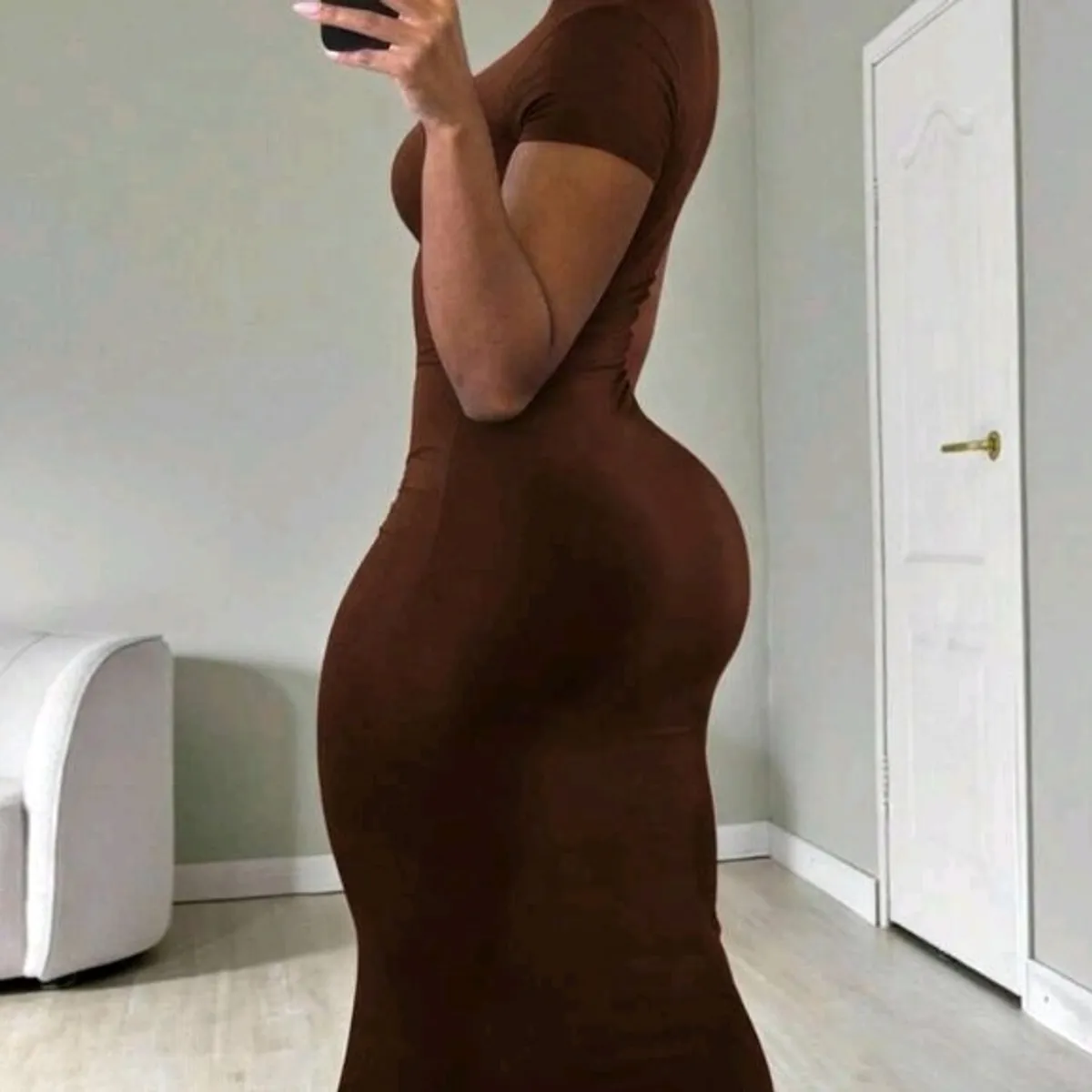 Women's Brown Short Sleeve Dress-Size M