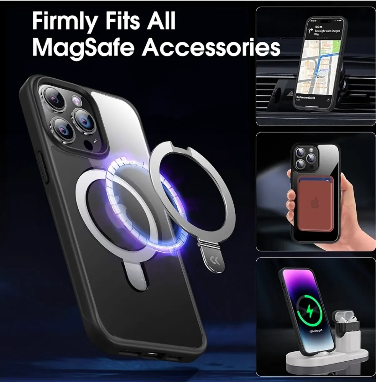Magnetic Clear Designed for iPhone 14 Pro Case with Invisible Stand [Compatible with MagSafe] [Non Yellowing] Shockproof Protective