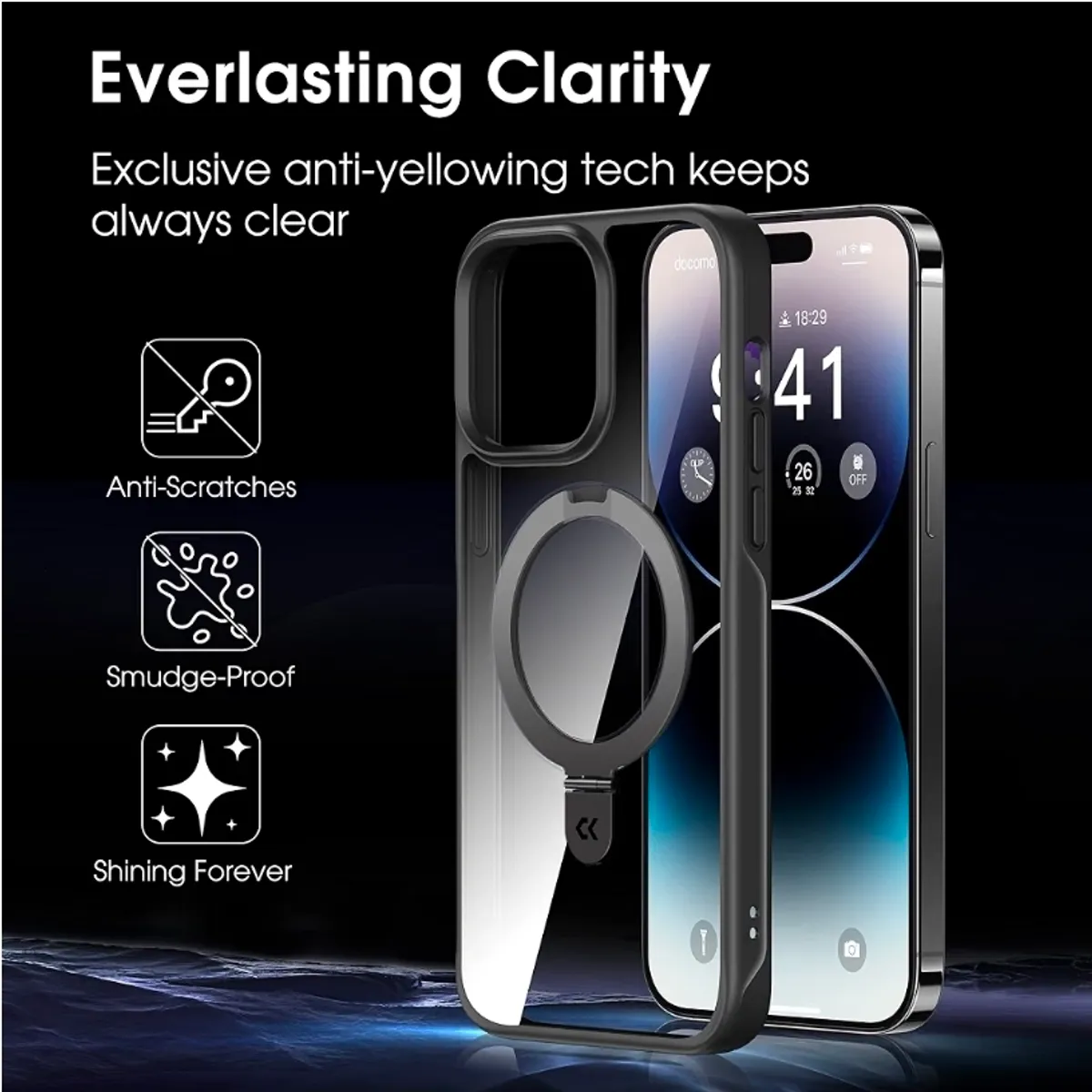 Magnetic Clear Designed for iPhone 14 Pro Case with Invisible Stand [Compatible with MagSafe] [Non Yellowing] Shockproof Protective